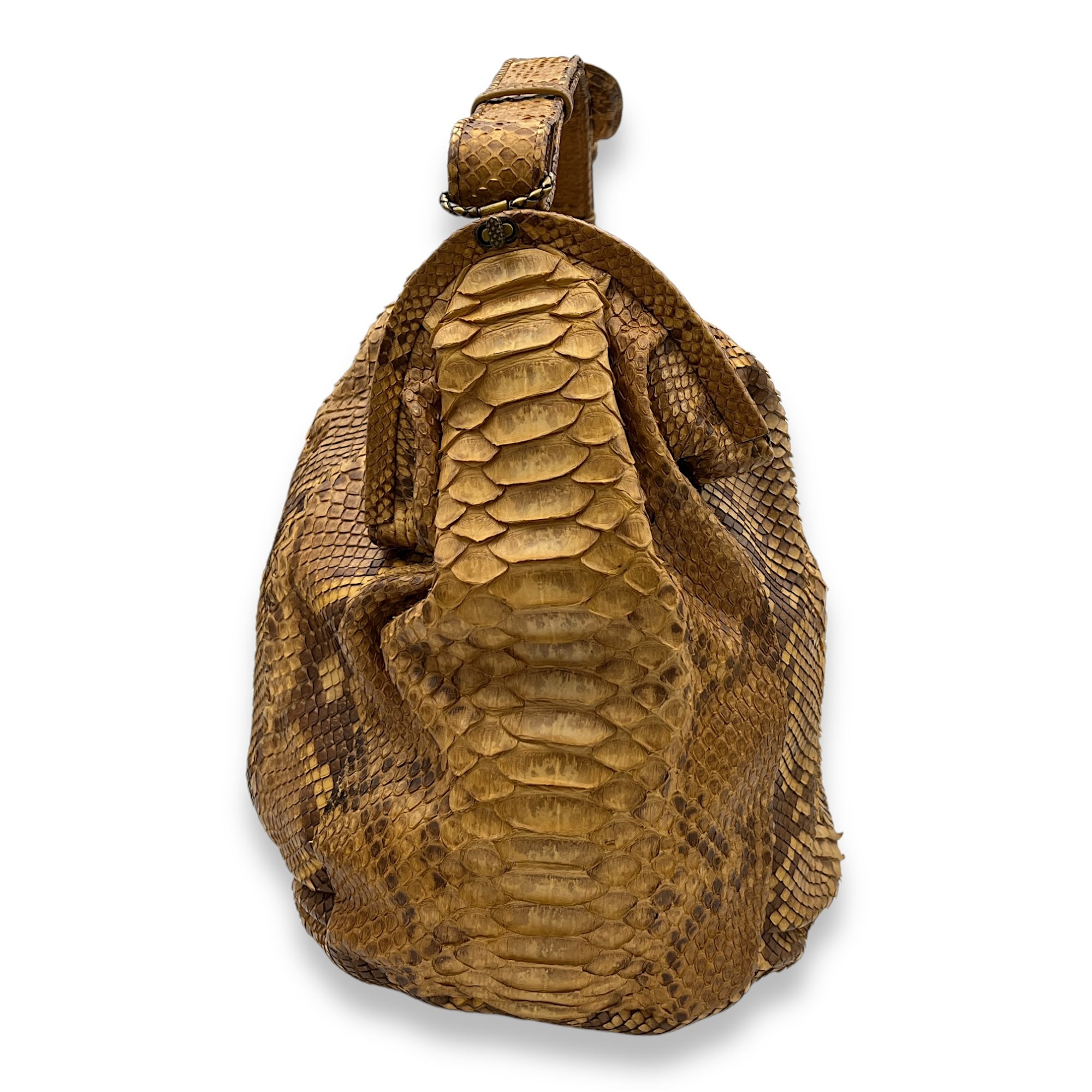 Duette Brown Shoulder Bag in Python Leather, Brushed Gold hardware - Image 5