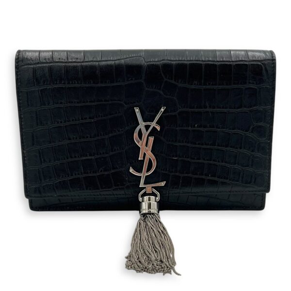 Kate Tassel Black Crossbody Bag in Calfskin, Silver hardware