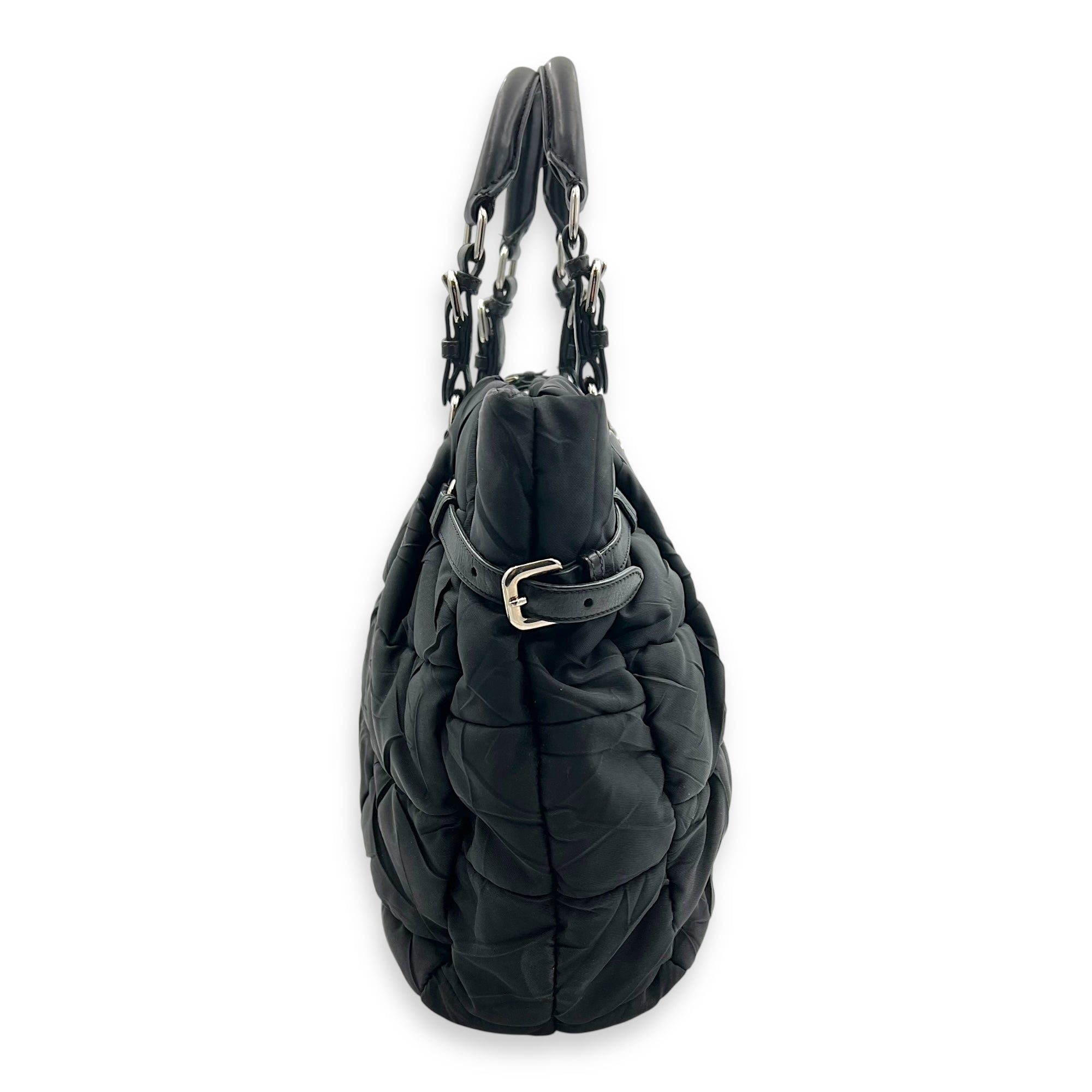 Logo Top Handle Bag Black in Nylon, Silver hardware - Image 4