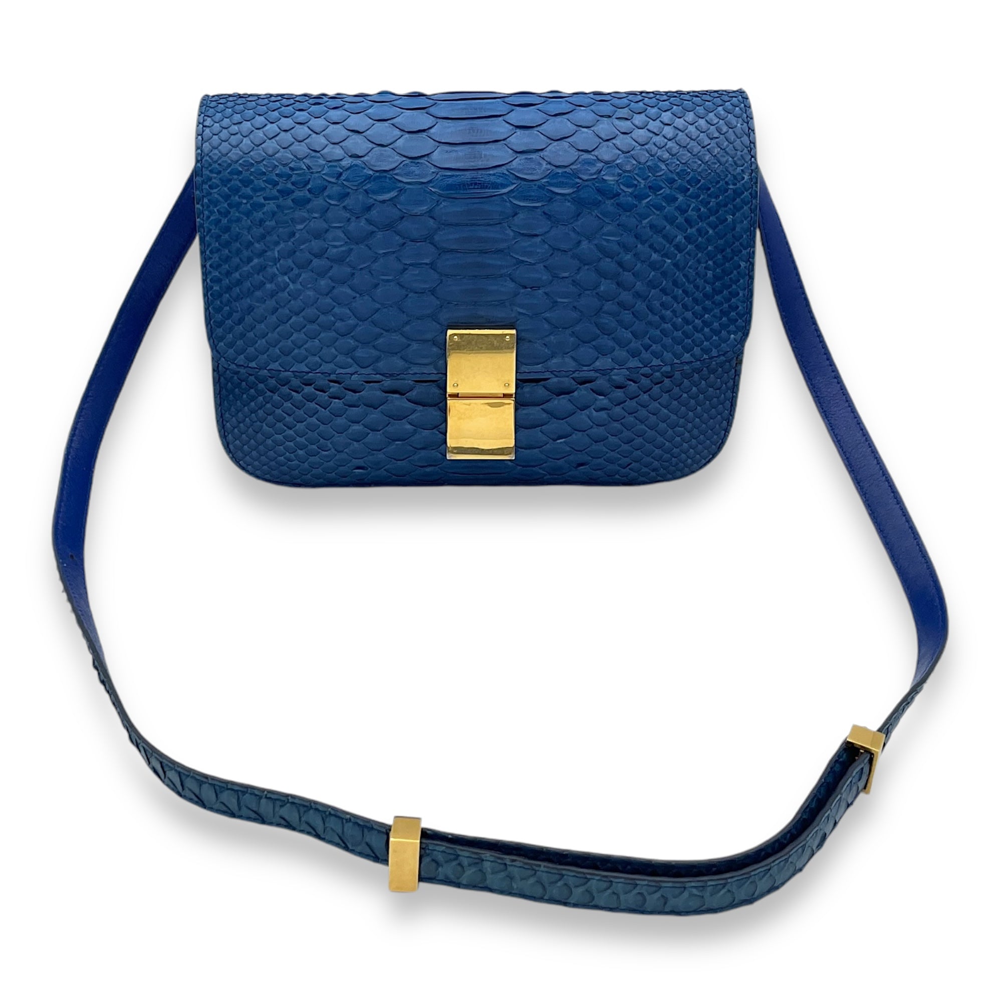 Box Medium Cobalt Shoulder Bag in Python Leather, Gold hardware - Image 12