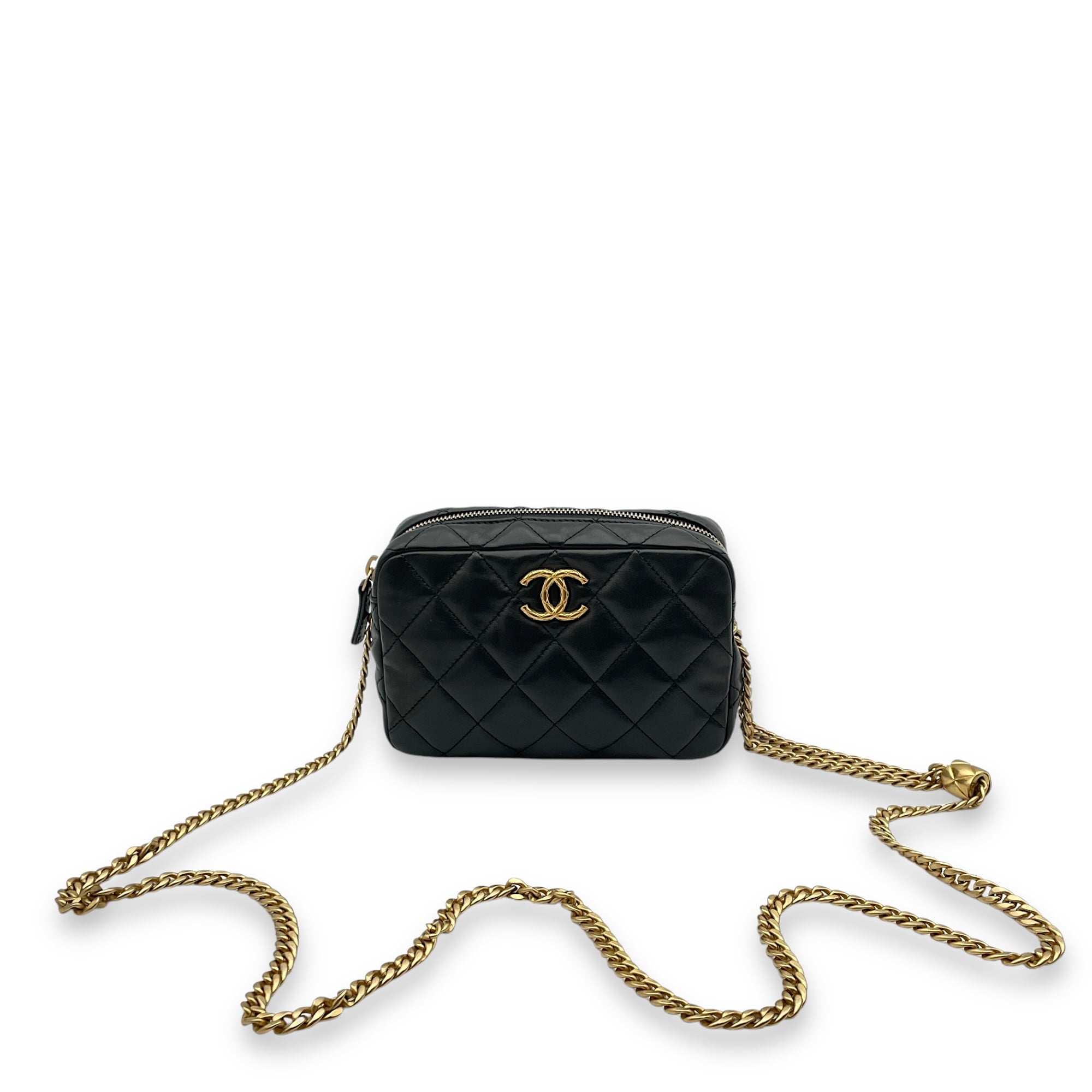 All Slide Camera Black Crossbody Bag in Lambskin, Gold hardware - Image 8