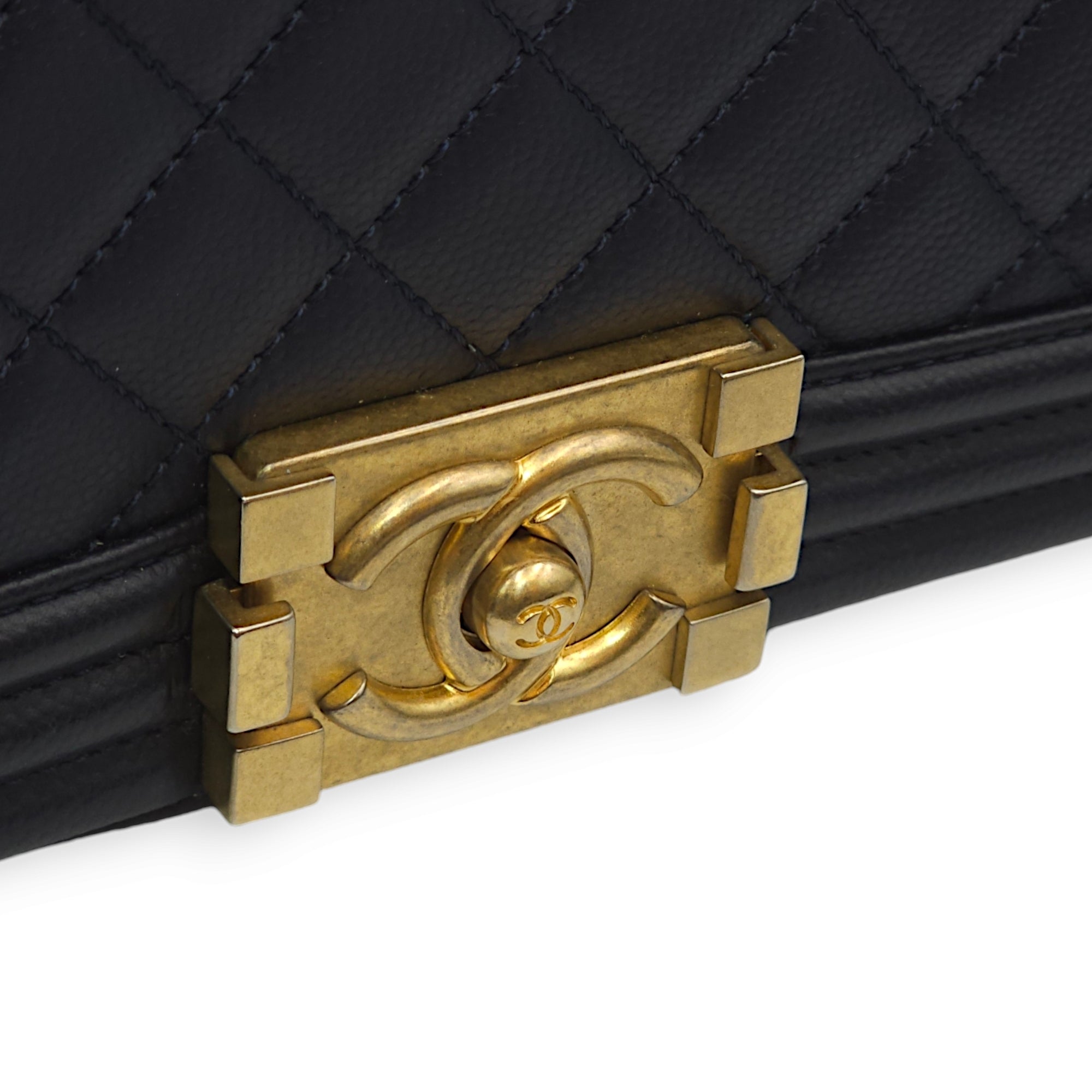 Boy Medium Navy Blue Crossbody Bag in Caviar Leather, Gold hardware - Image 10