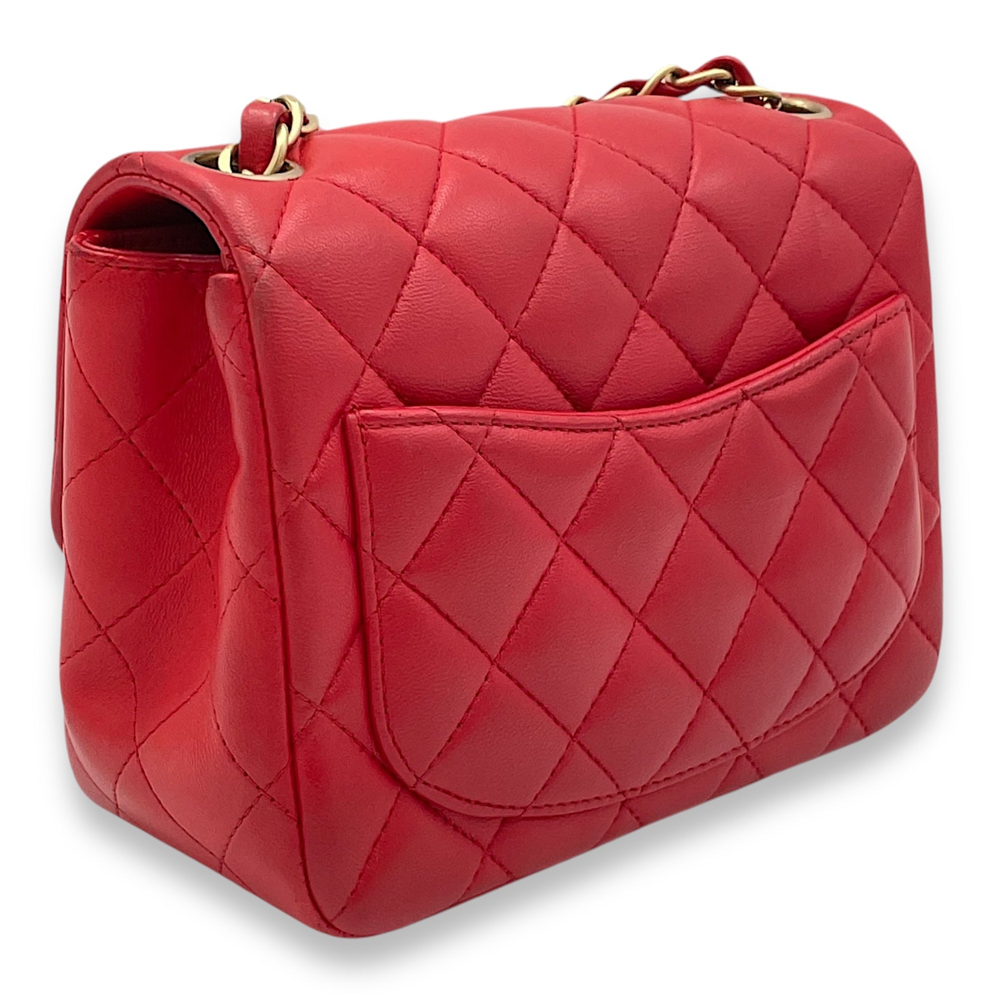 Classic Mini Red Crossbody Bag in Lambskin, Gold hardware - Image 5
