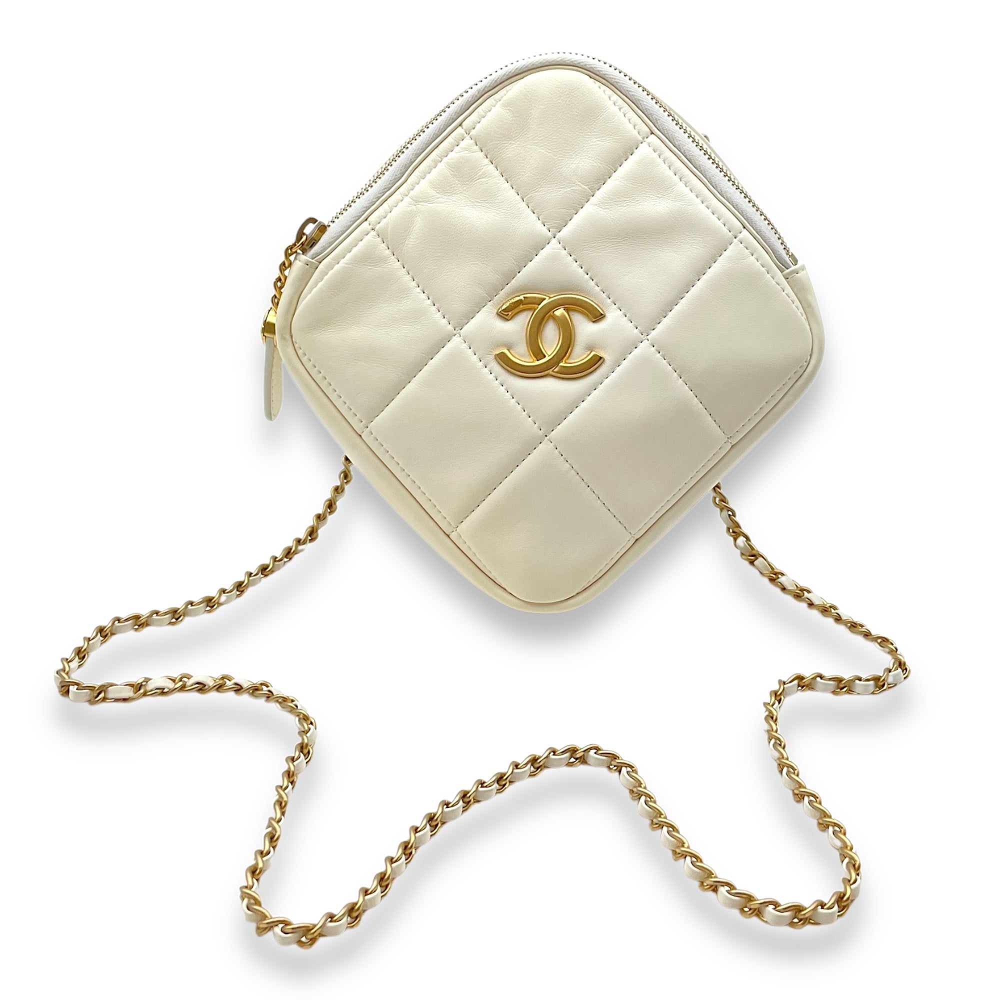 Diamond Quilted CC White Crossbody Bag in Lambskin, Gold hardware - Image 9