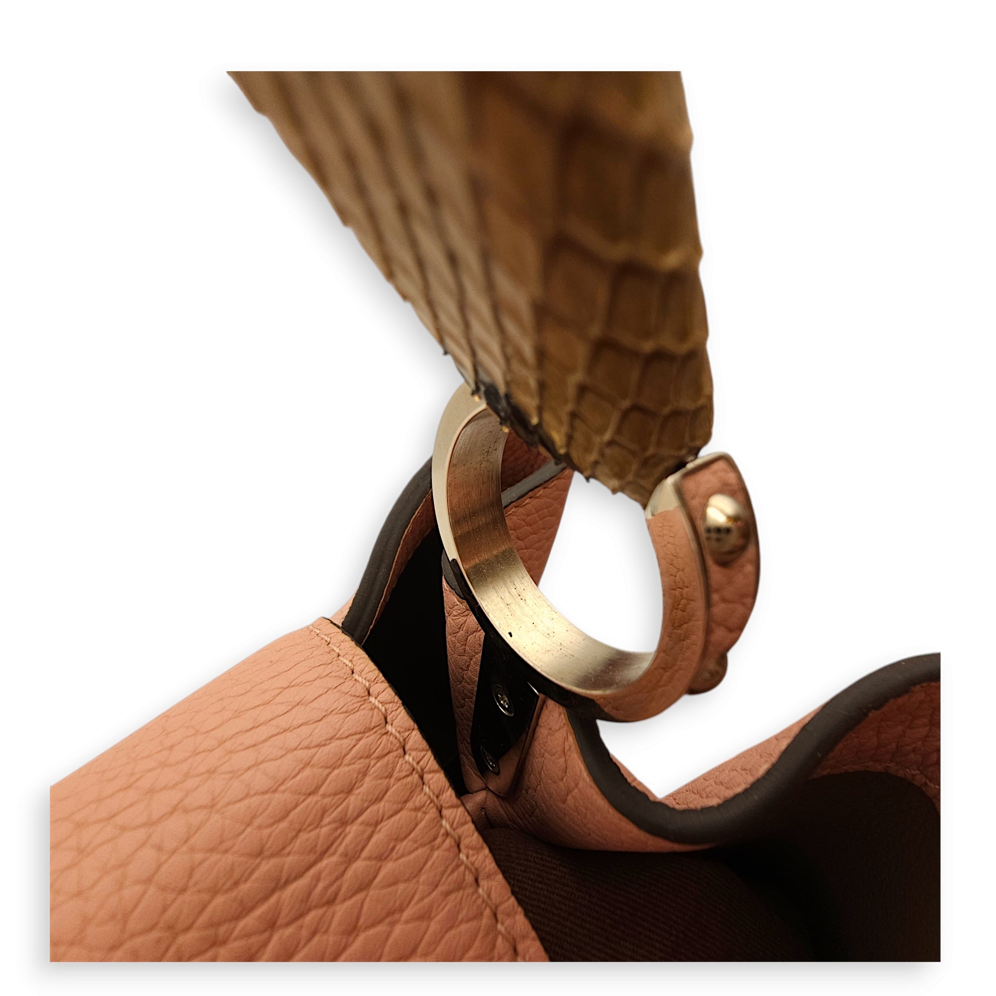 Capucines MM Magnolia / Beige/ Brown Python Handle Top Handle Bag in Taurillon Leather, Palladium hardware - Image 9