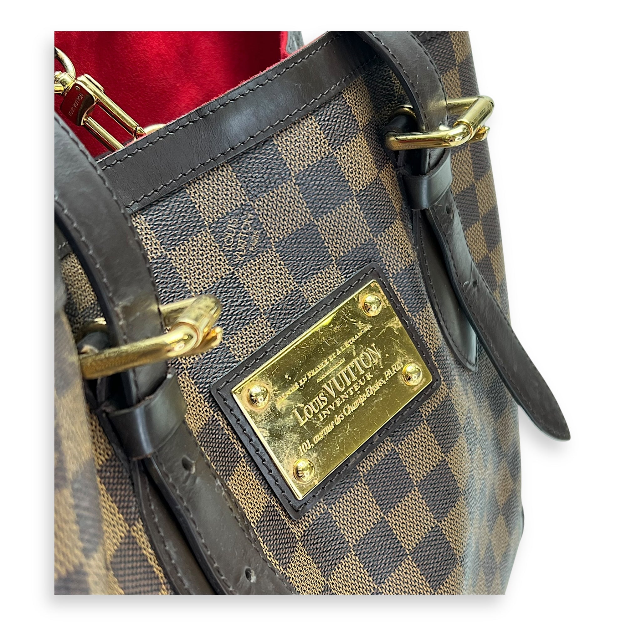Hampstead MM Damier Ebene Top Handle Bag in Coated Canvas, Gold hardware - Image 9