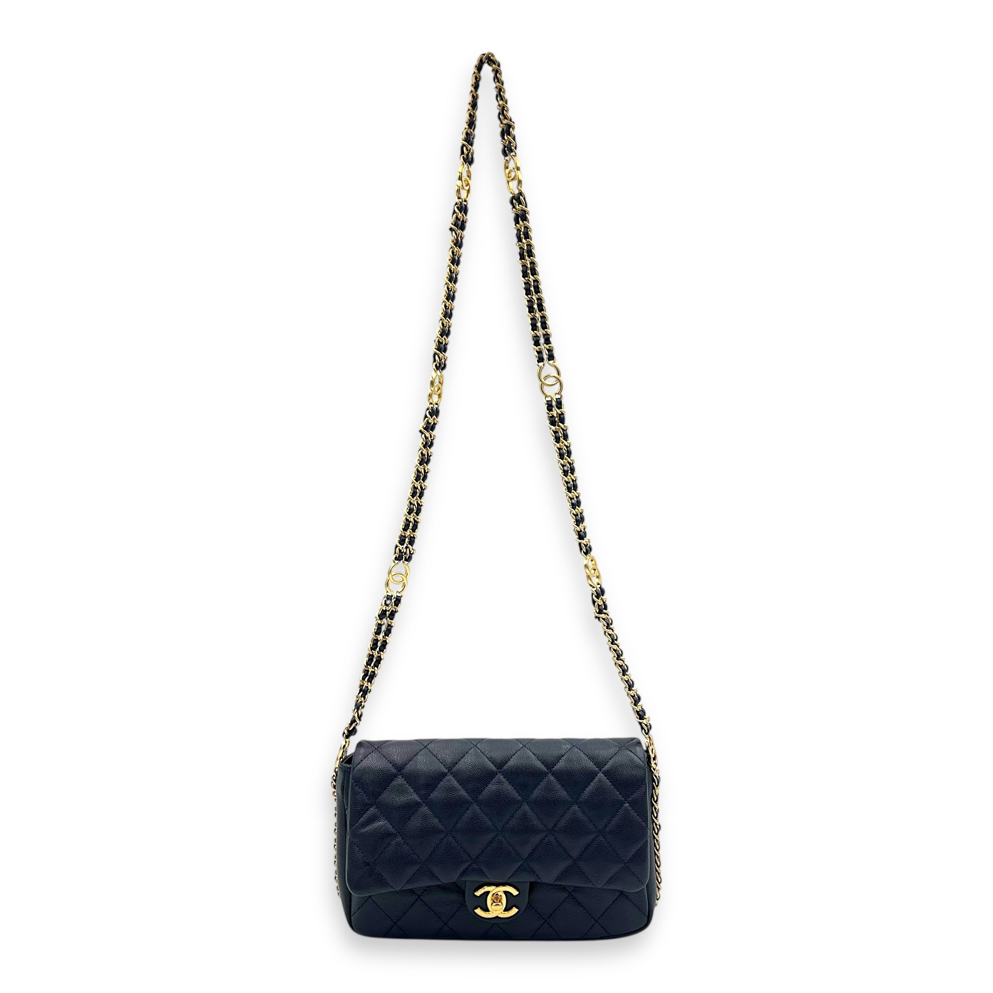 Chain Around Blue Crossbody Bag in Caviar Leather, Gold hardware - Image 15