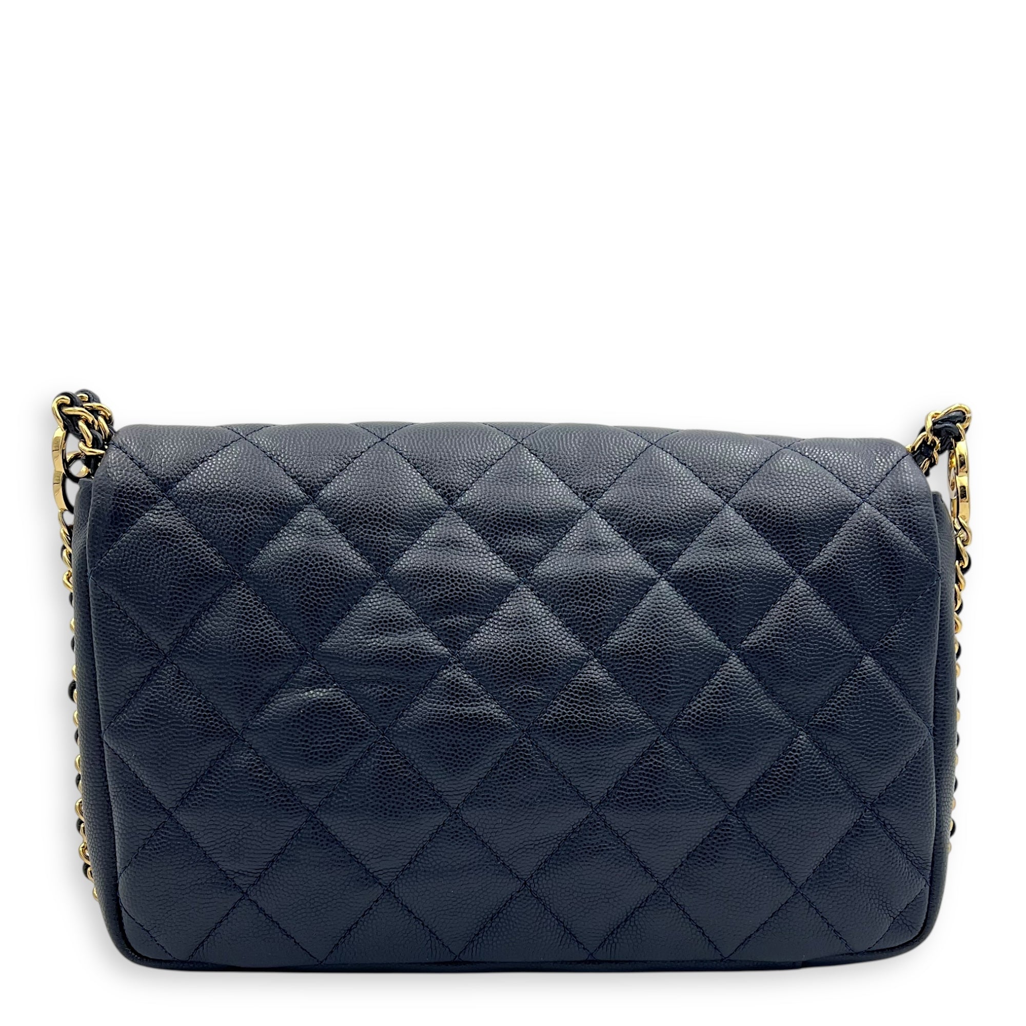 Chain Around Blue Crossbody Bag in Caviar Leather, Gold hardware - Image 3