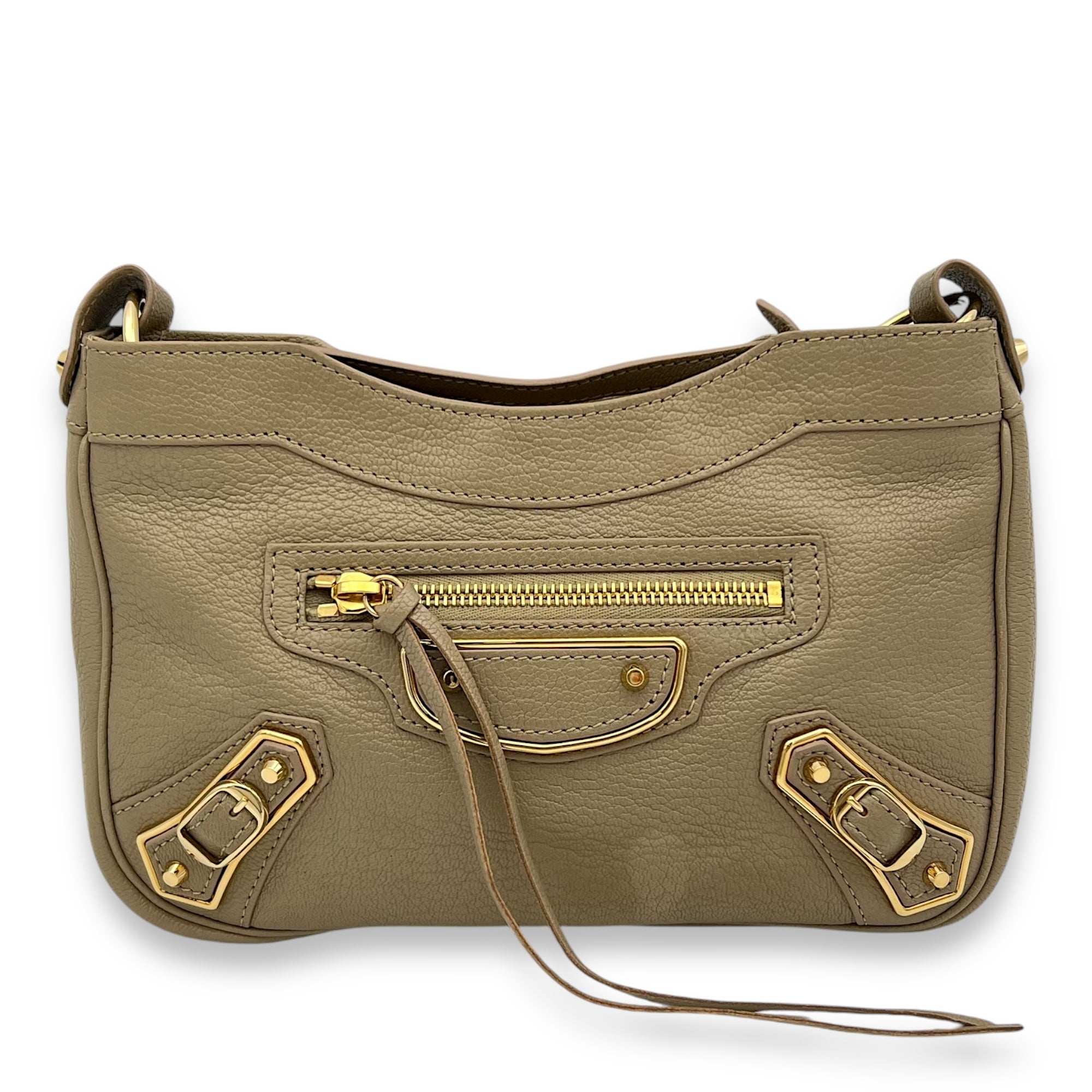 Metallic Edge Classic Crossbody Bag Beige in Calfskin, Gold hardware