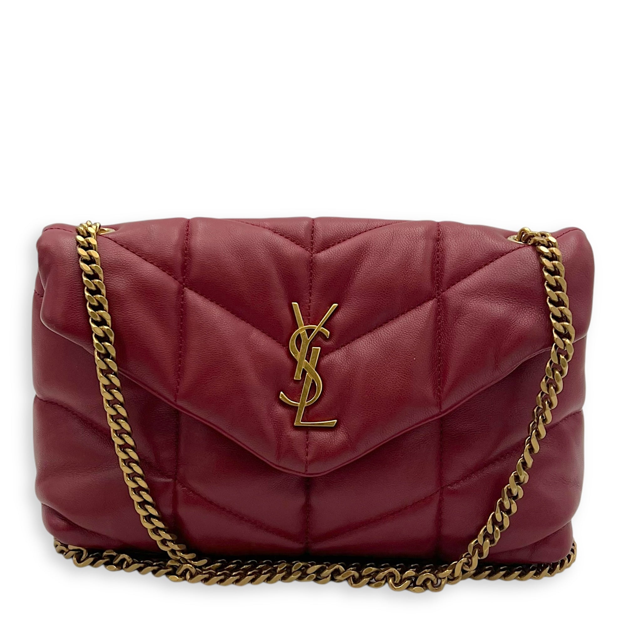 Puffer Mini Red Shoulder Bag in Lambskin, Gold hardware