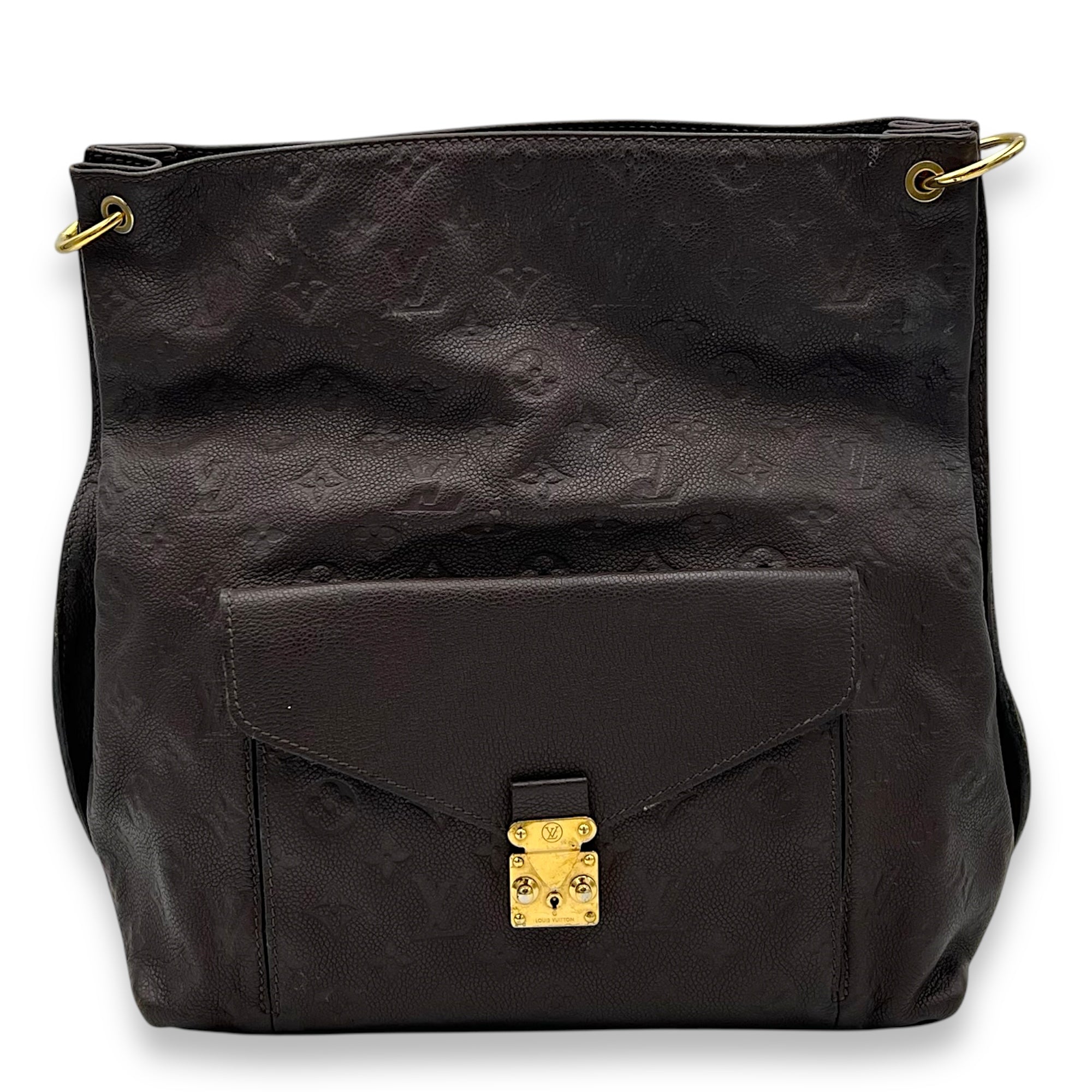 Metis Shoulder Bag Hobo Brown in Empreinte Leather, Gold hardware