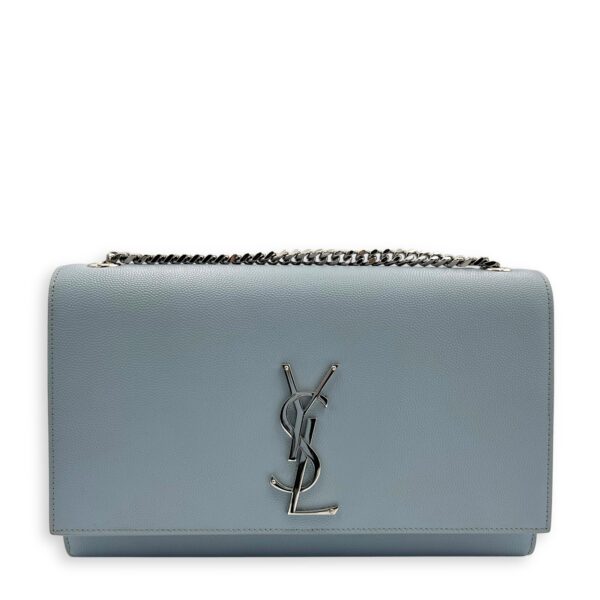 Kate Medium Blue Crossbody Bag in Calfskin, Silver hardware
