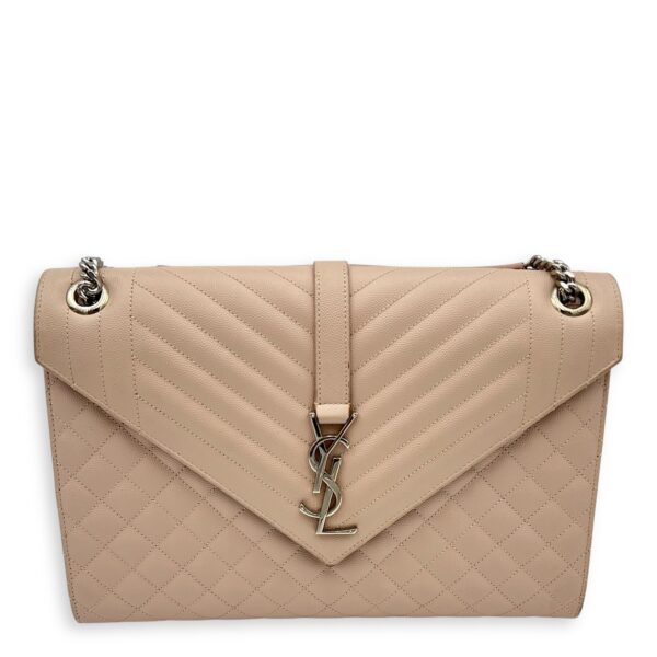 Envelope Shoulder Bag Large Pink in Caviar Leather, Silver hardware