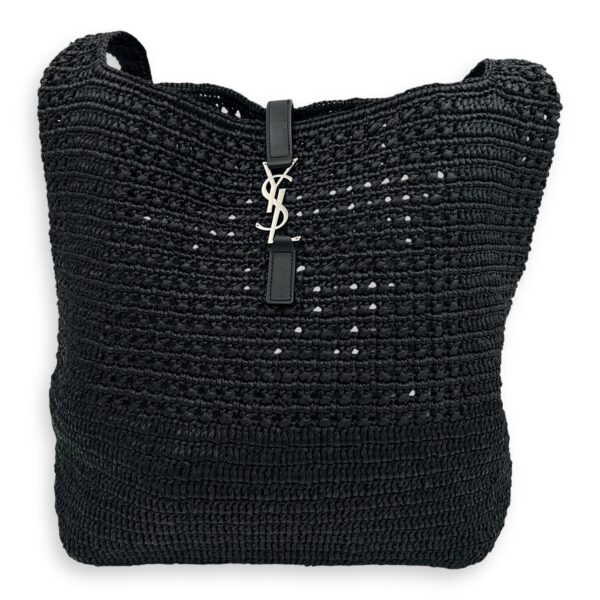 Le 5 A 7 Crossbody Bag Black in Raffia, Silver hardware