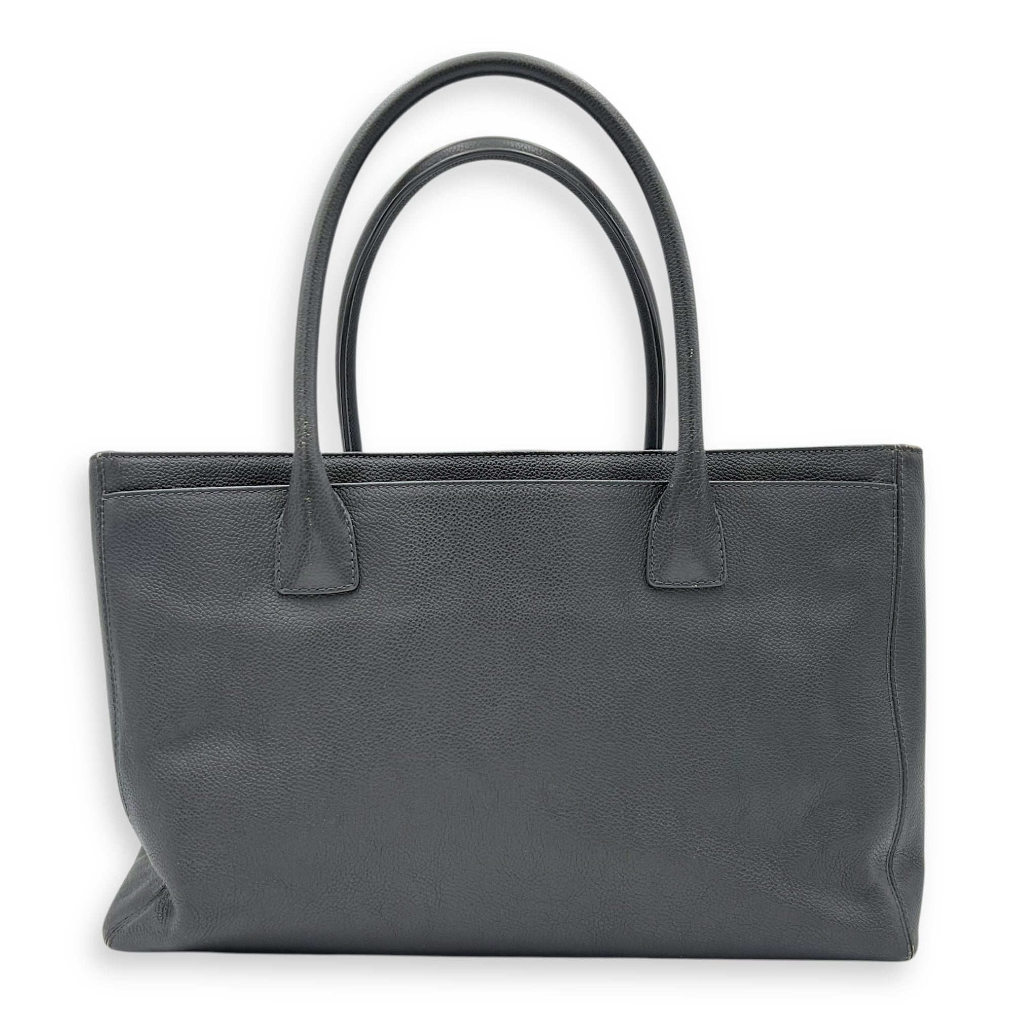 Executive Perf Top Handle Bag Grey in Calfskin, Silver hardware - Image 3