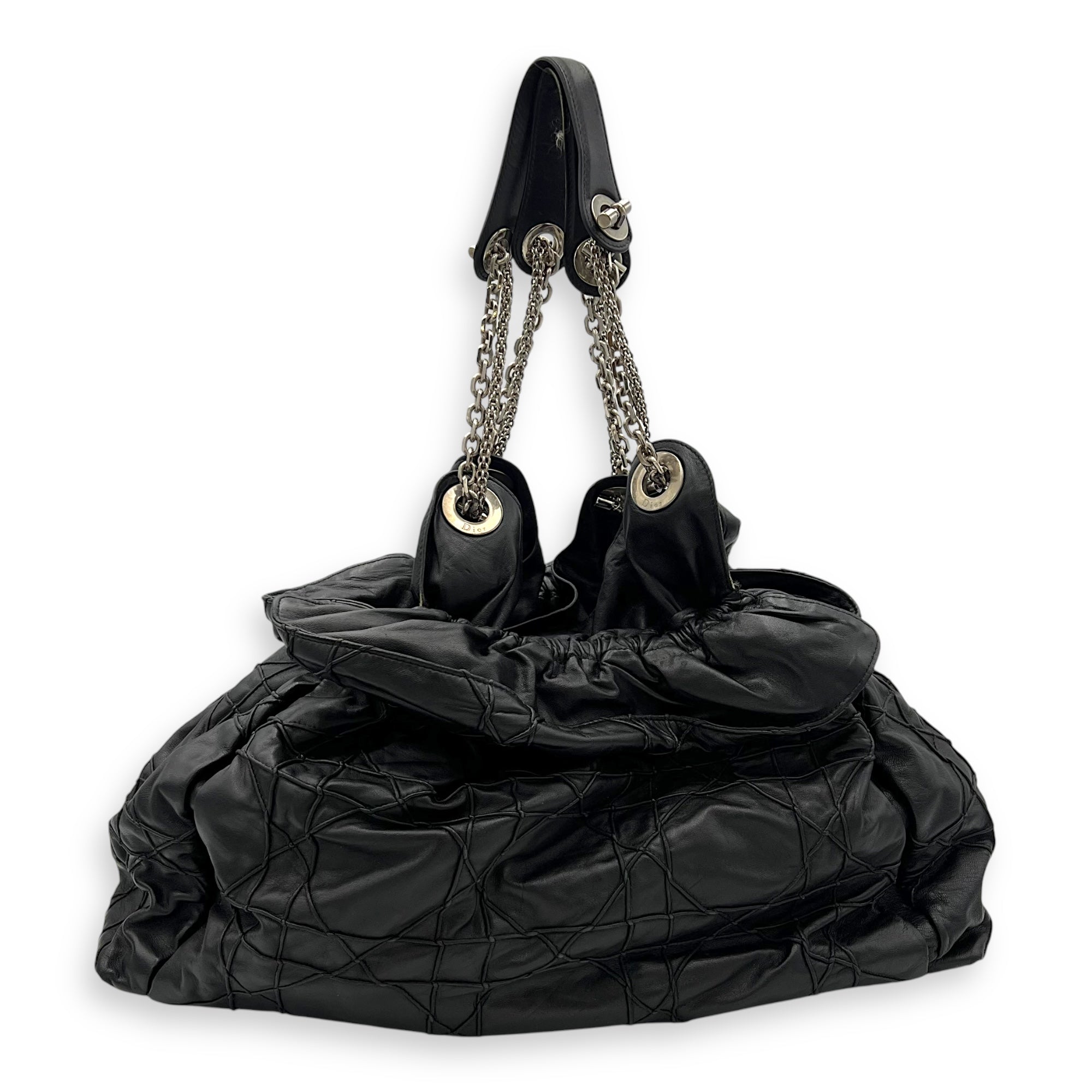 Cannage Shoulder Bag Black in Lambskin, Silver hardware - Image 3