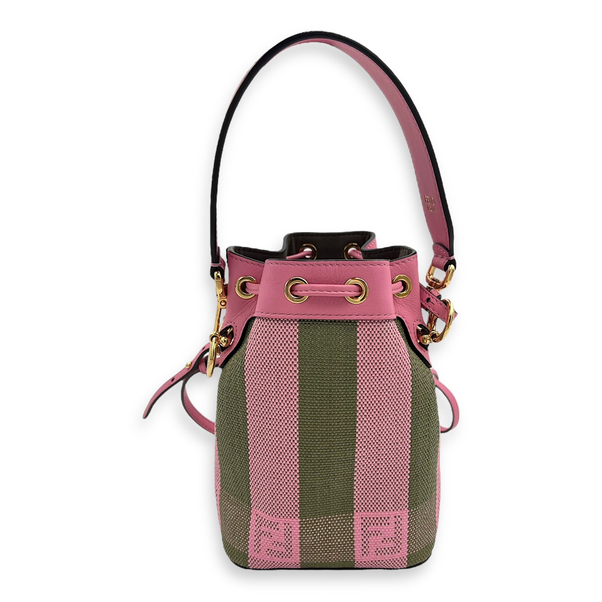 Mon Tresor Mini Pink Bucket Bag in Raffia, Gold hardware - Image 3