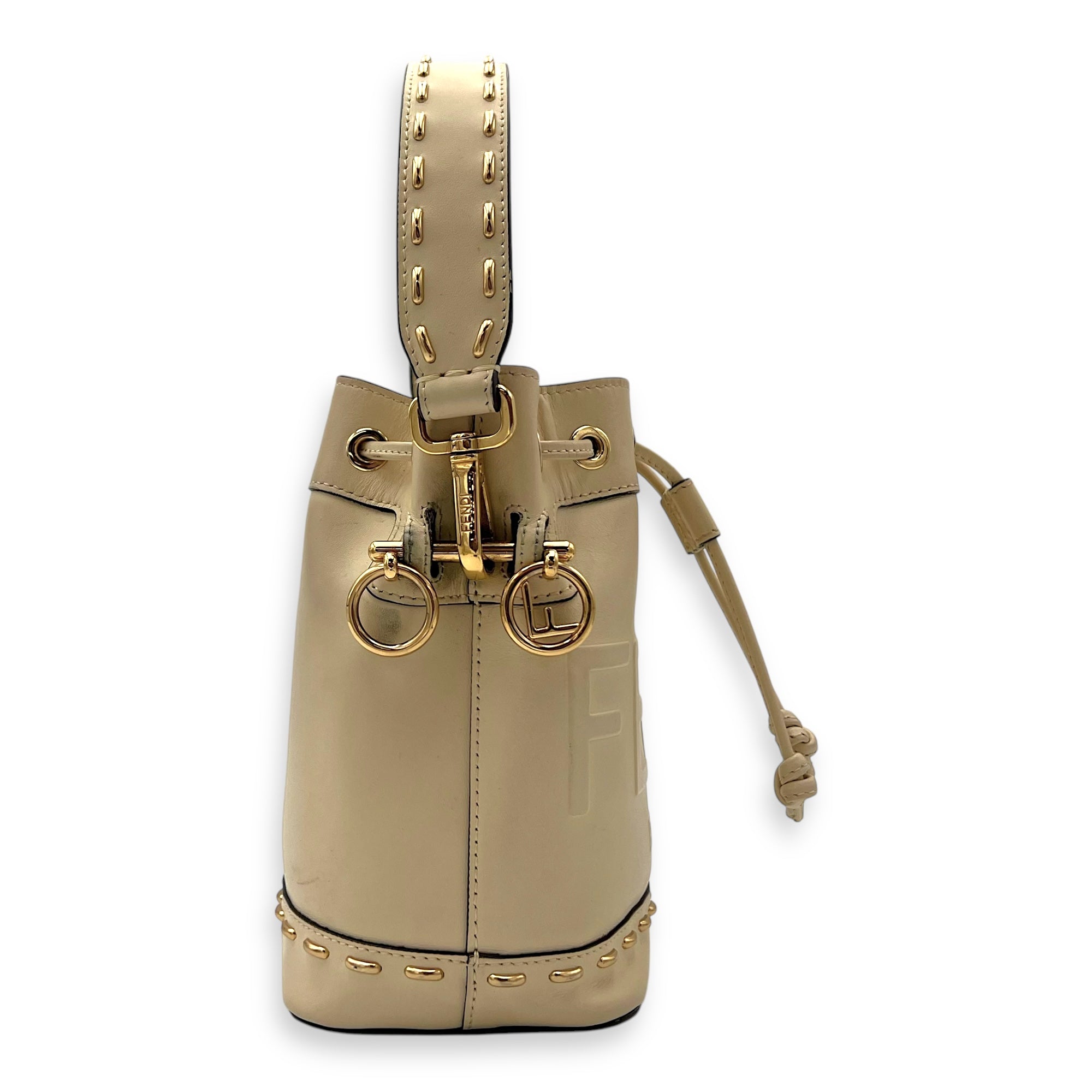 Mon Tresor Top Handle Bag Mini White in Calfskin, Gold hardware - Image 4