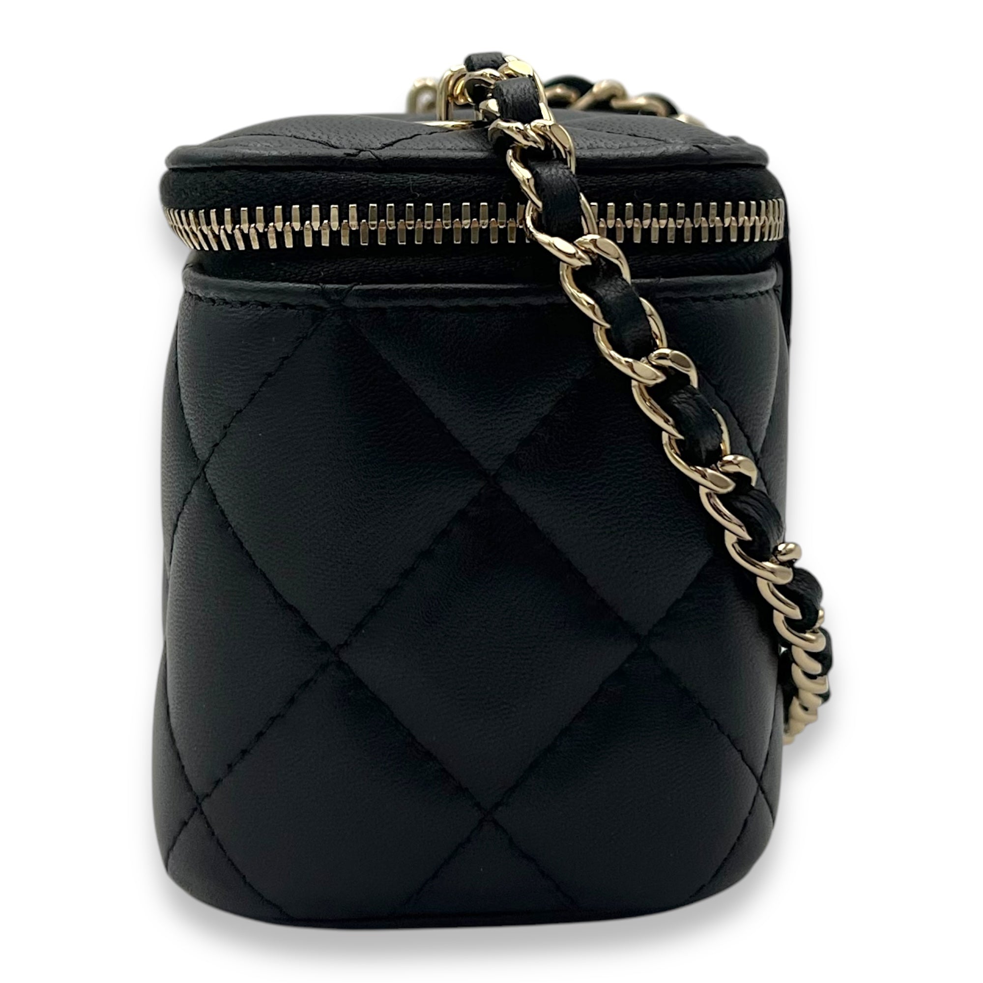 Vanity Mini Black Crossbody Bag in Lambskin, Gold hardware - Image 4