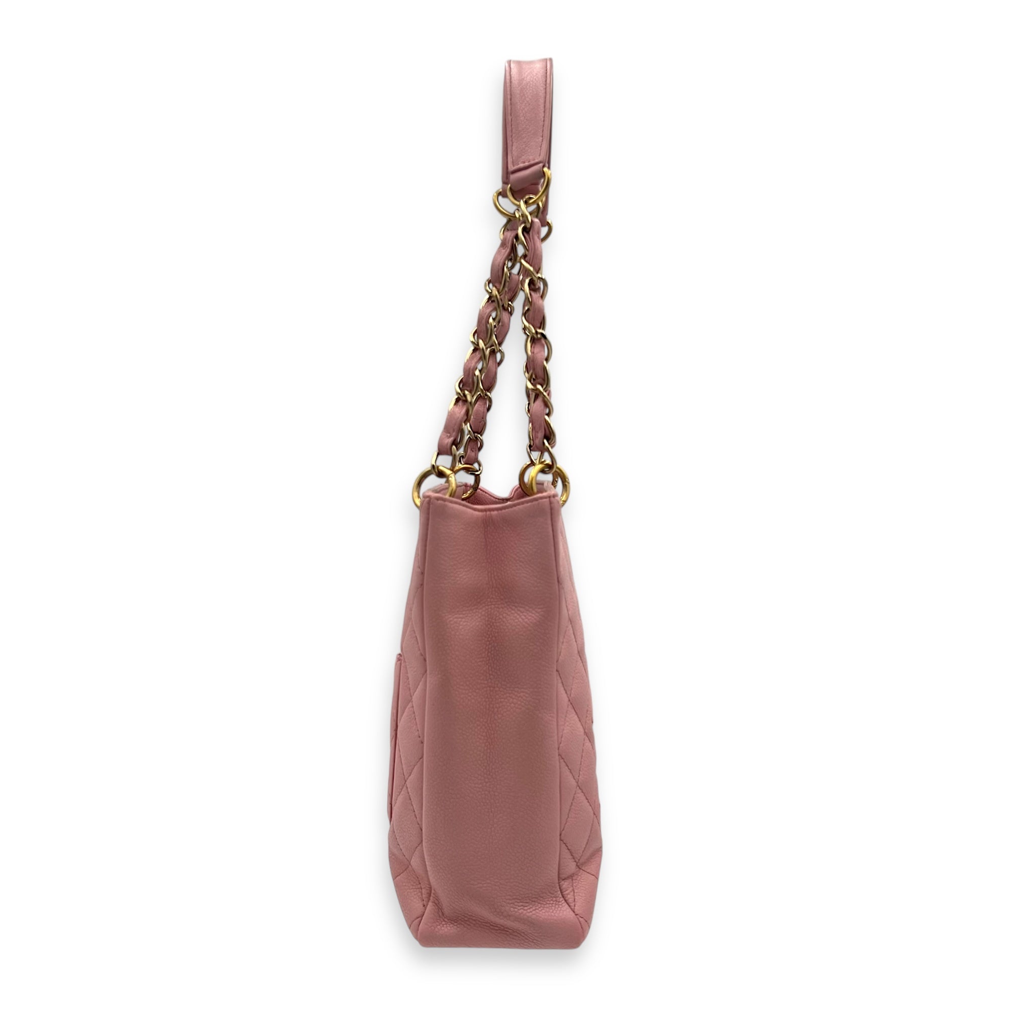 PST Petite Shopping Pink Tote Bag in Caviar Leather, Gold hardware - Image 4