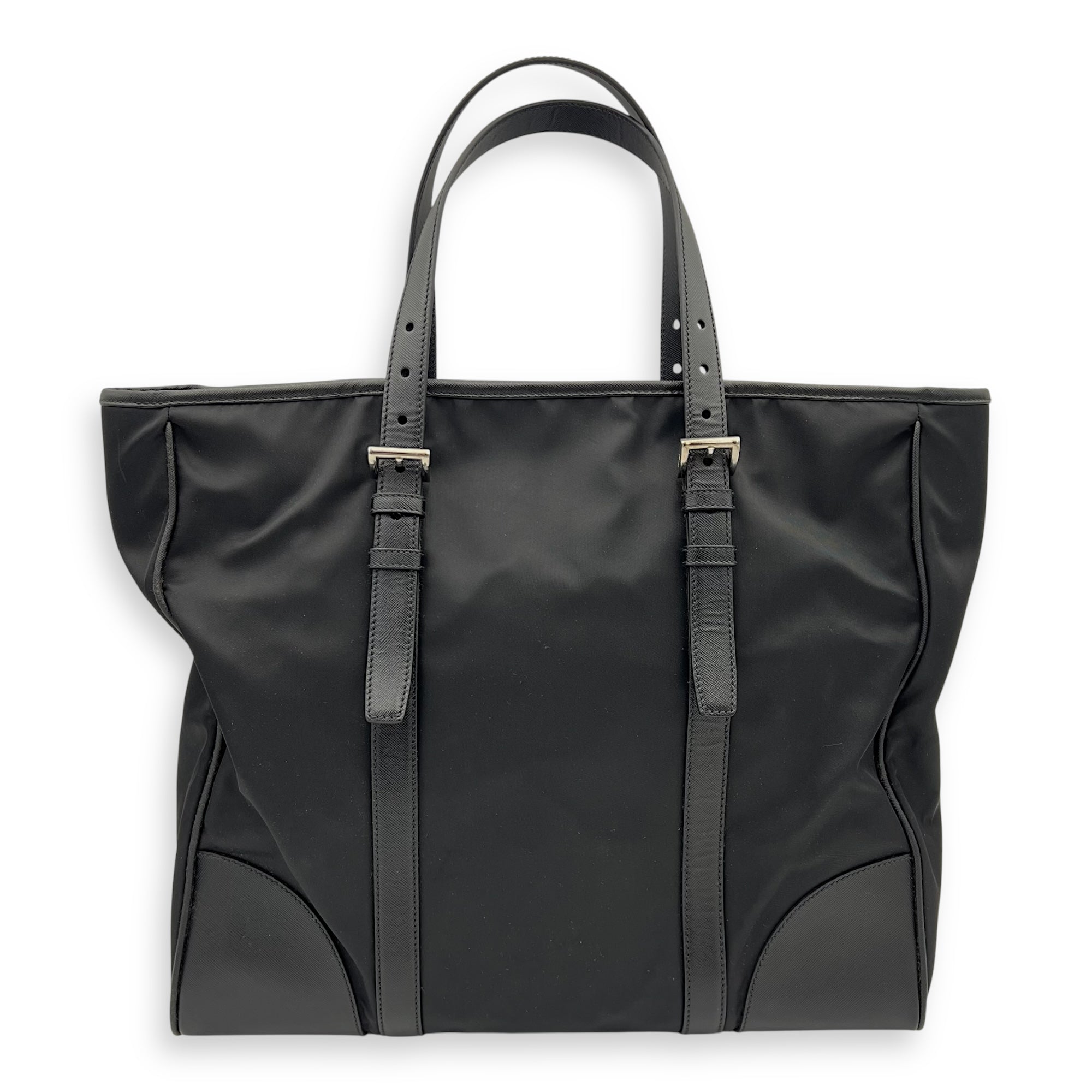 Re-Nylon Top Handle Bag Black in Nylon, Silver hardware - Image 3
