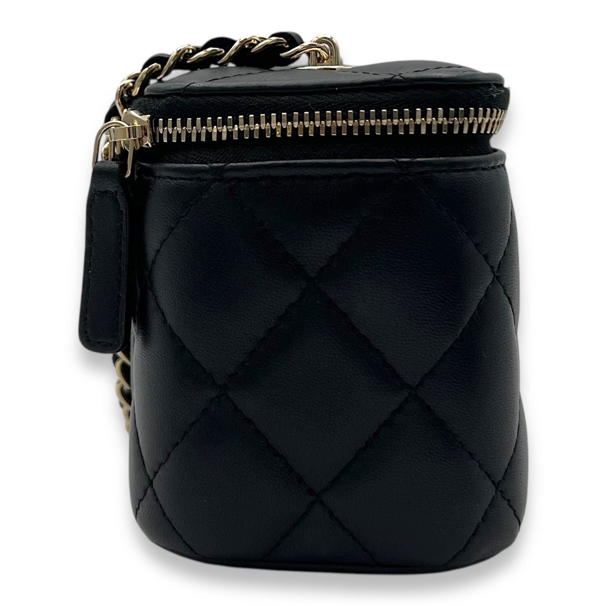 Vanity Mini Black Crossbody Bag in Lambskin, Gold hardware - Image 5