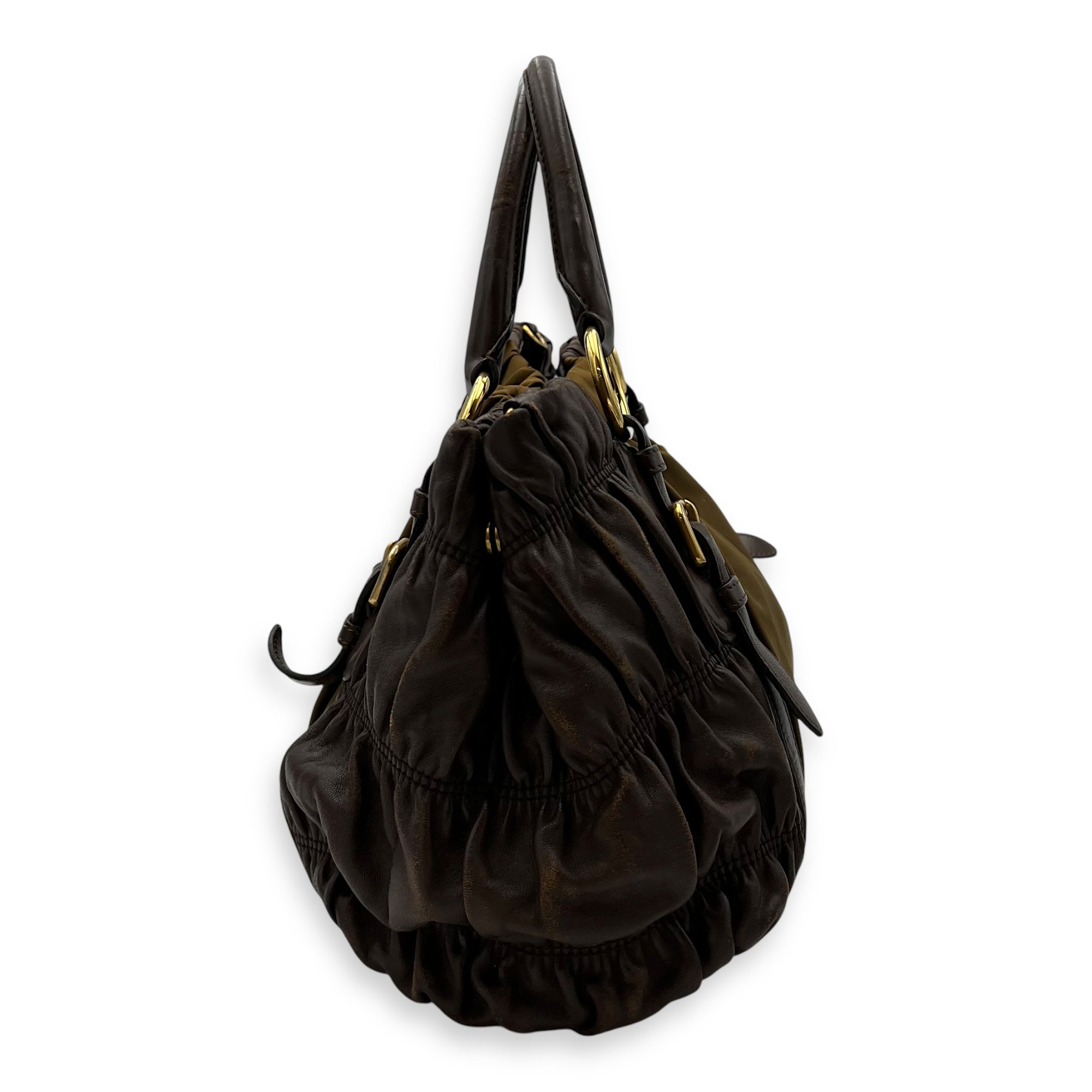 Vintage Top Handle Bag Green in Nylon, Gold hardware - Image 5