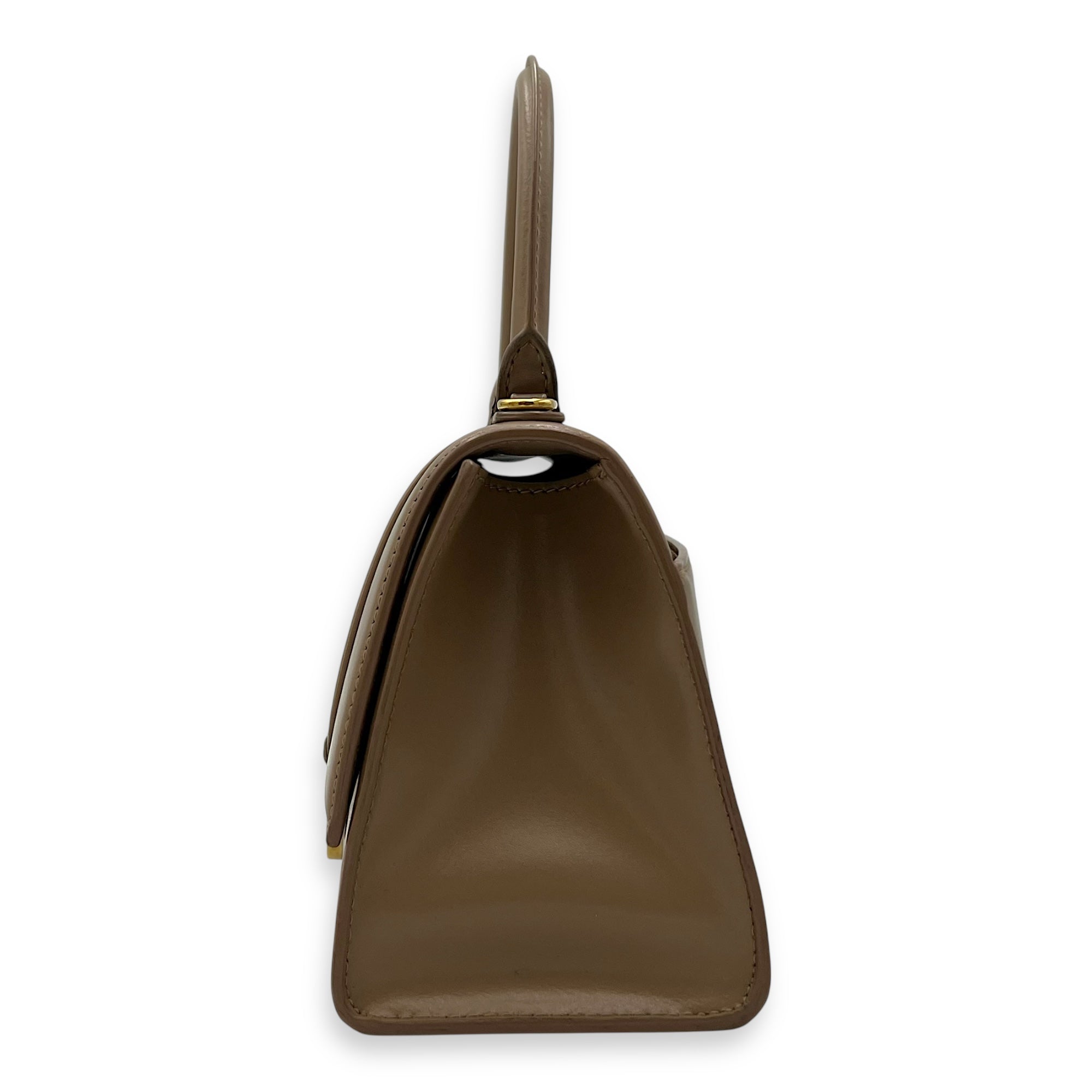 Hourglass Small Beige Top Handle Bag in Calfskin, Gold hardware - Image 5