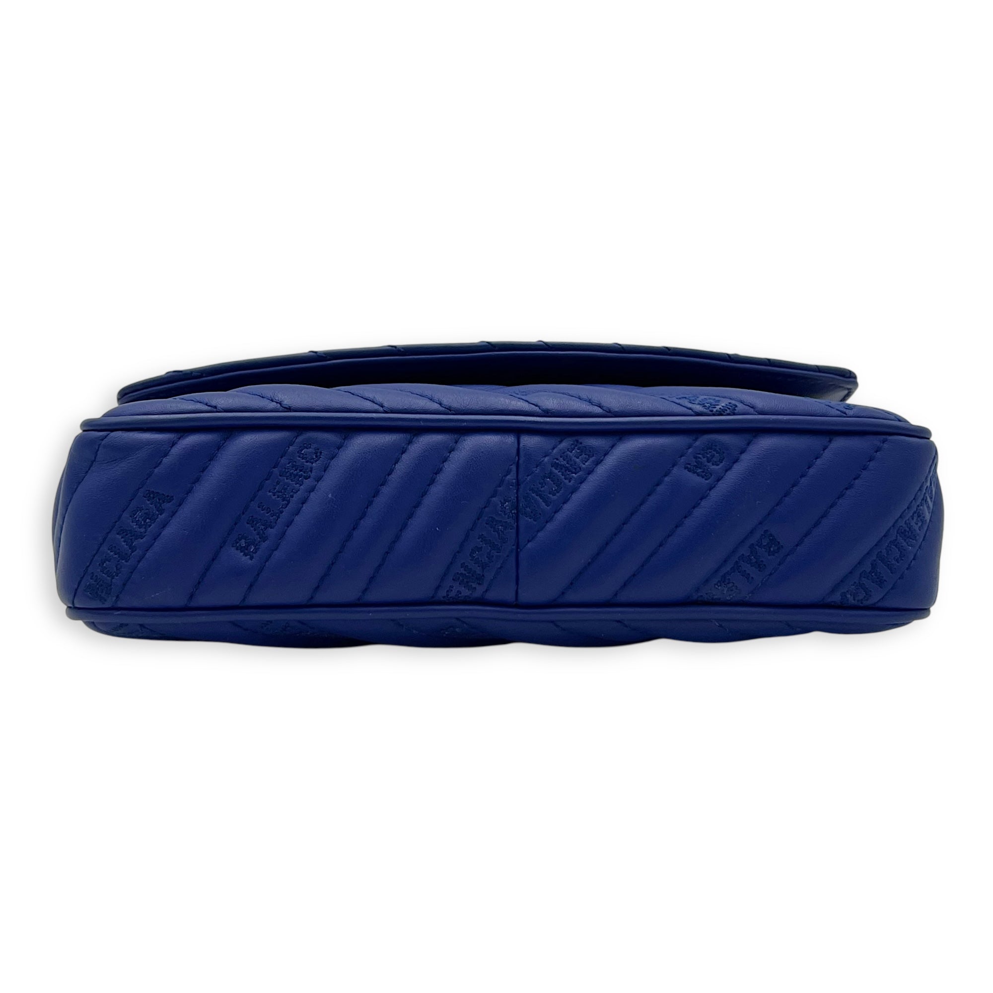 Logo Blue Crossbody Bag in Calfskin, Gold hardware - Image 6