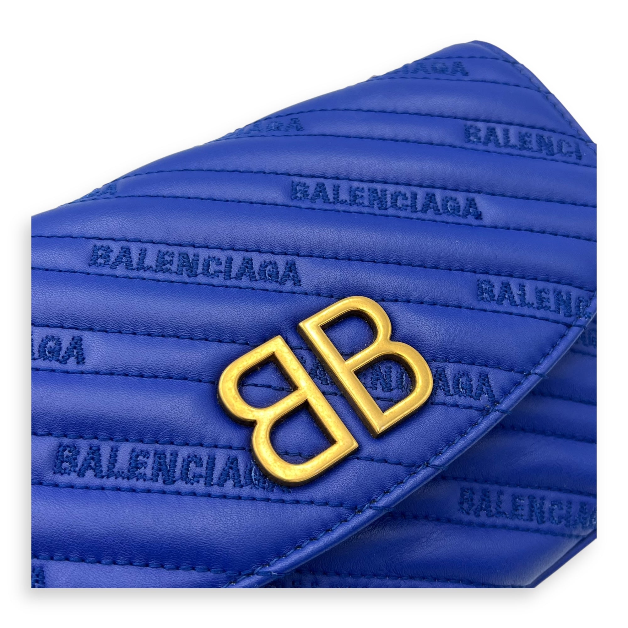 Logo Blue Crossbody Bag in Calfskin, Gold hardware - Image 7