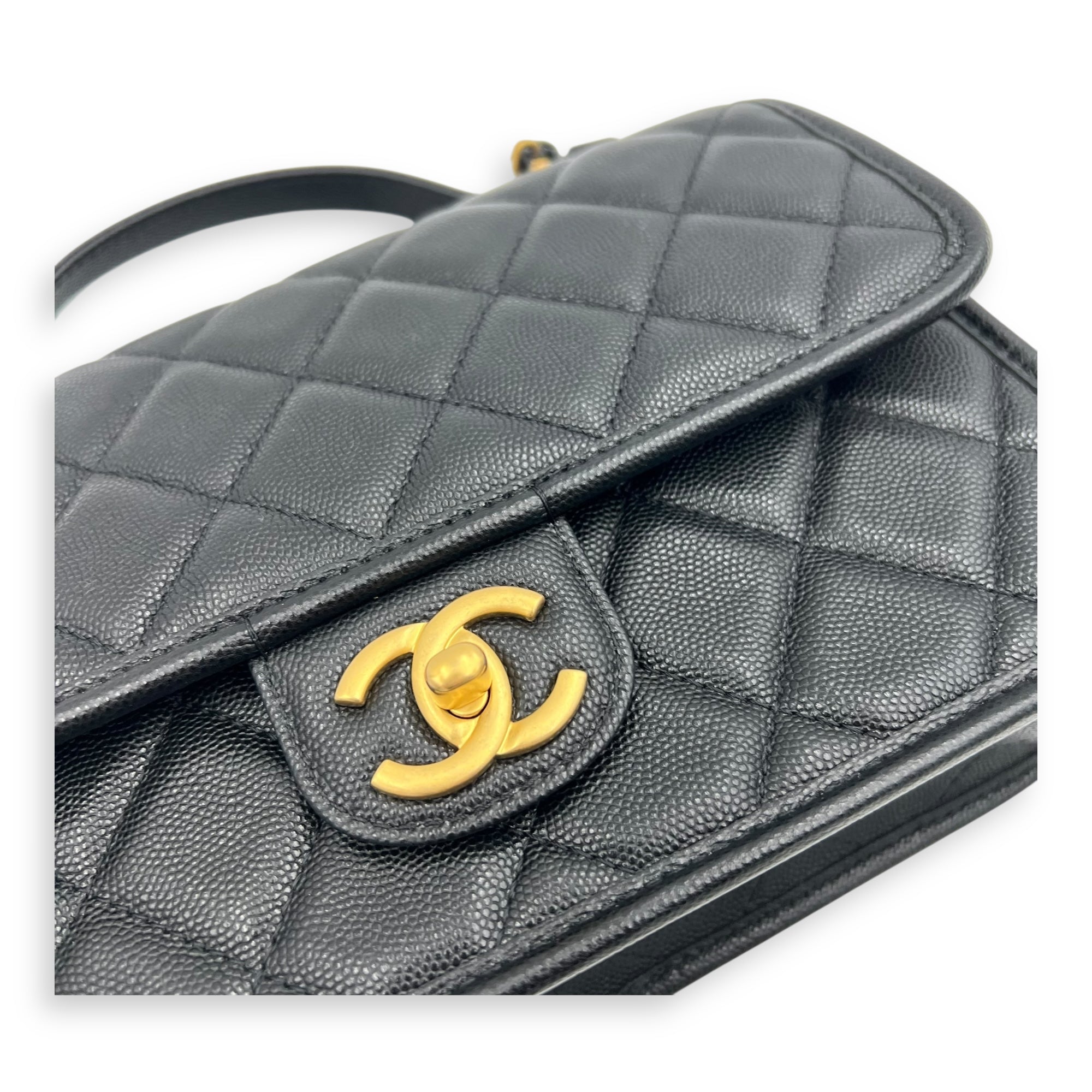 CC Quilted Top Handle Bag Black in Calfskin, Gold hardware - Image 7