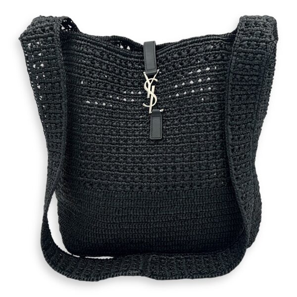 Le 5 A 7 Crossbody Bag Black in Raffia, Silver hardware - Image 6