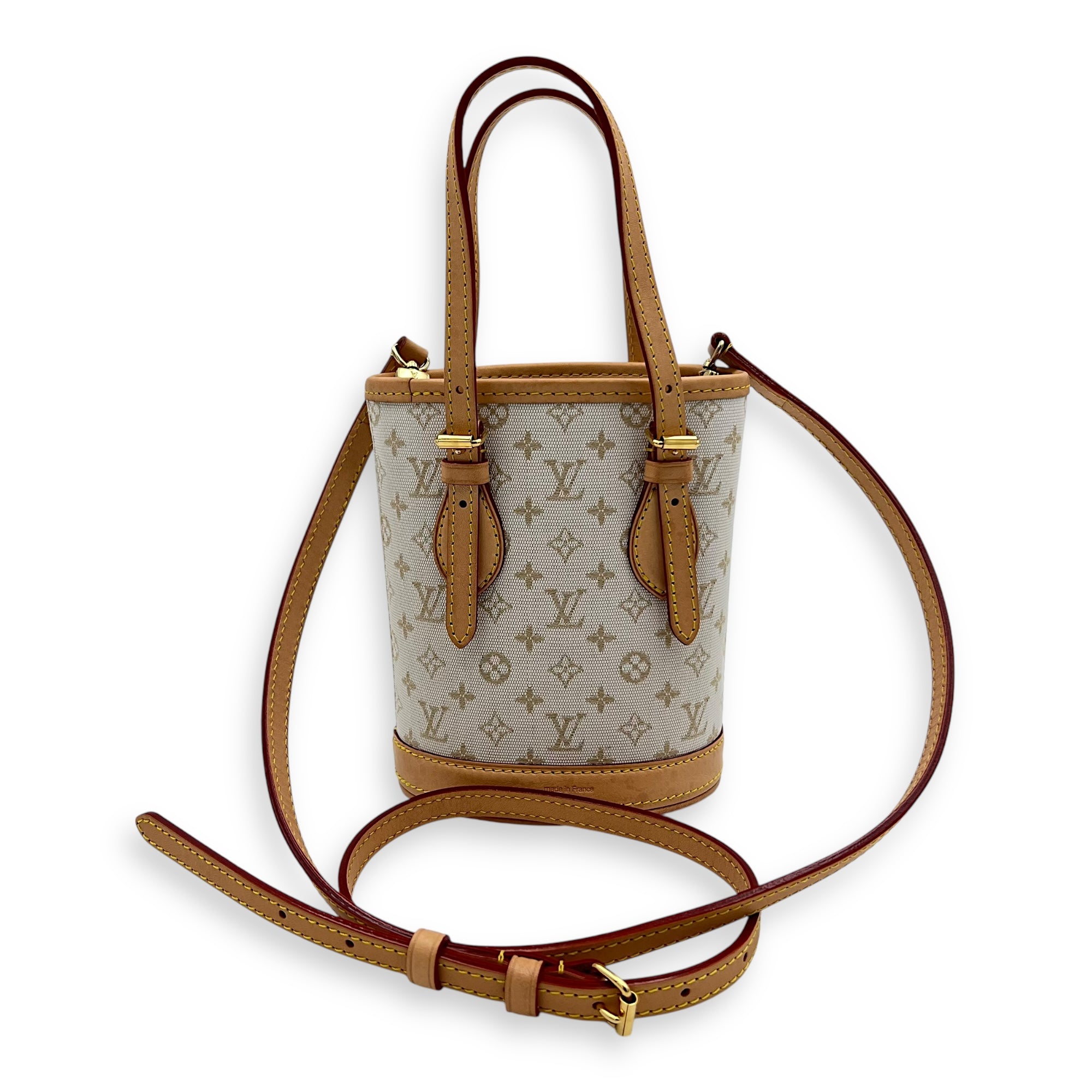 Nano White Bucket Bag in Canvas, Gold hardware - Image 6