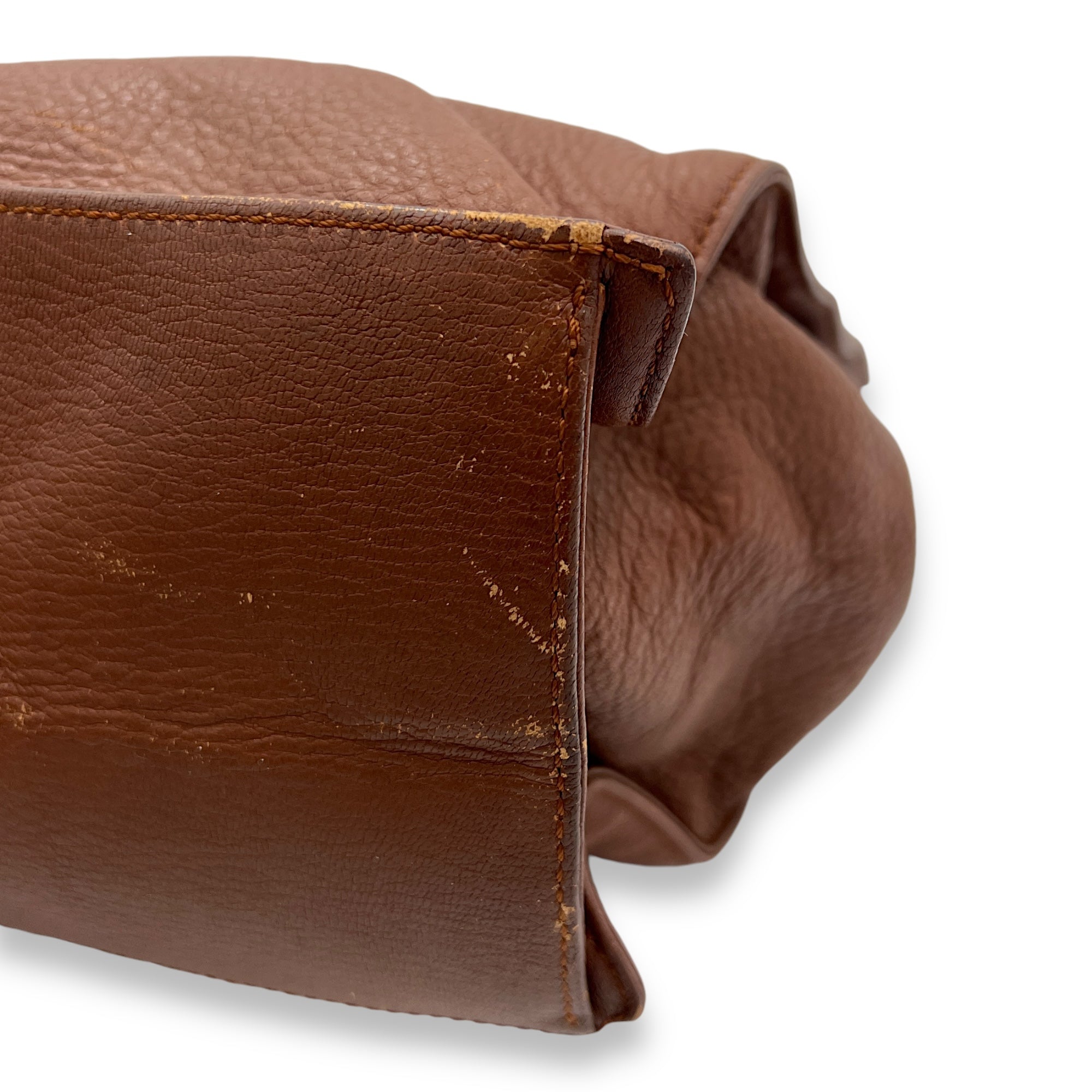 Vintage CC Brown Top Handle Bag in Calfskin, Gold hardware - Image 9