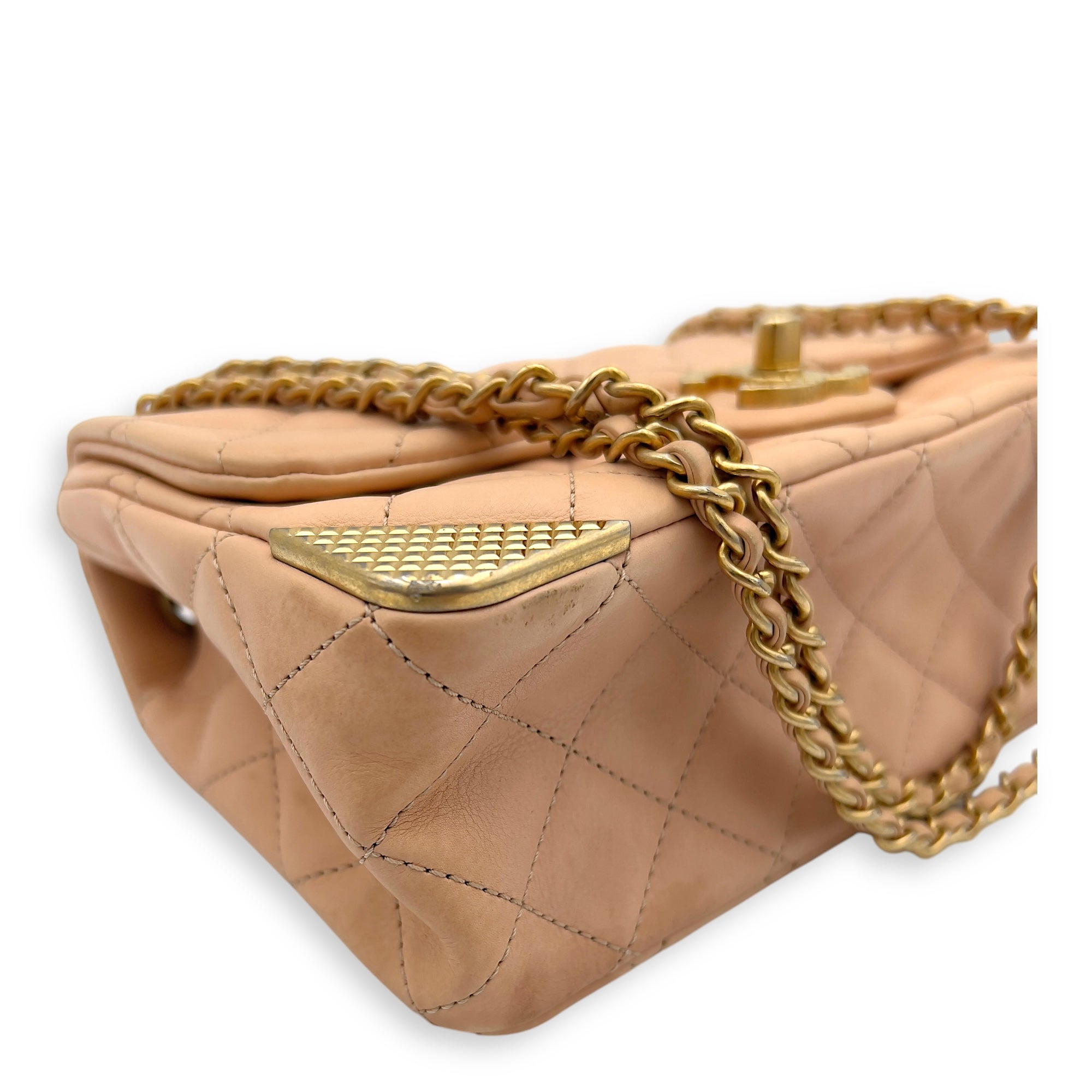 Mini Rectangle Shoulder Bag Beige in Lambskin, Gold hardware - Image 7
