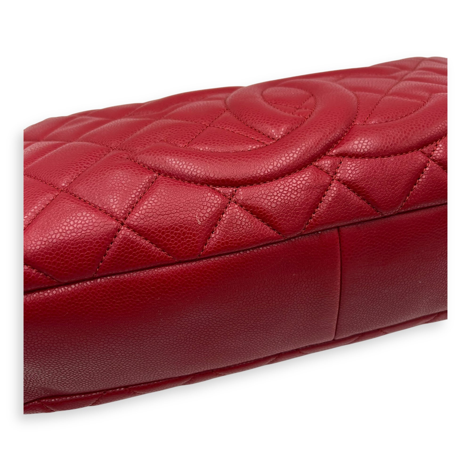 CC Shoulder Bag Red in Caviar Leather, Silver hardware - Image 10