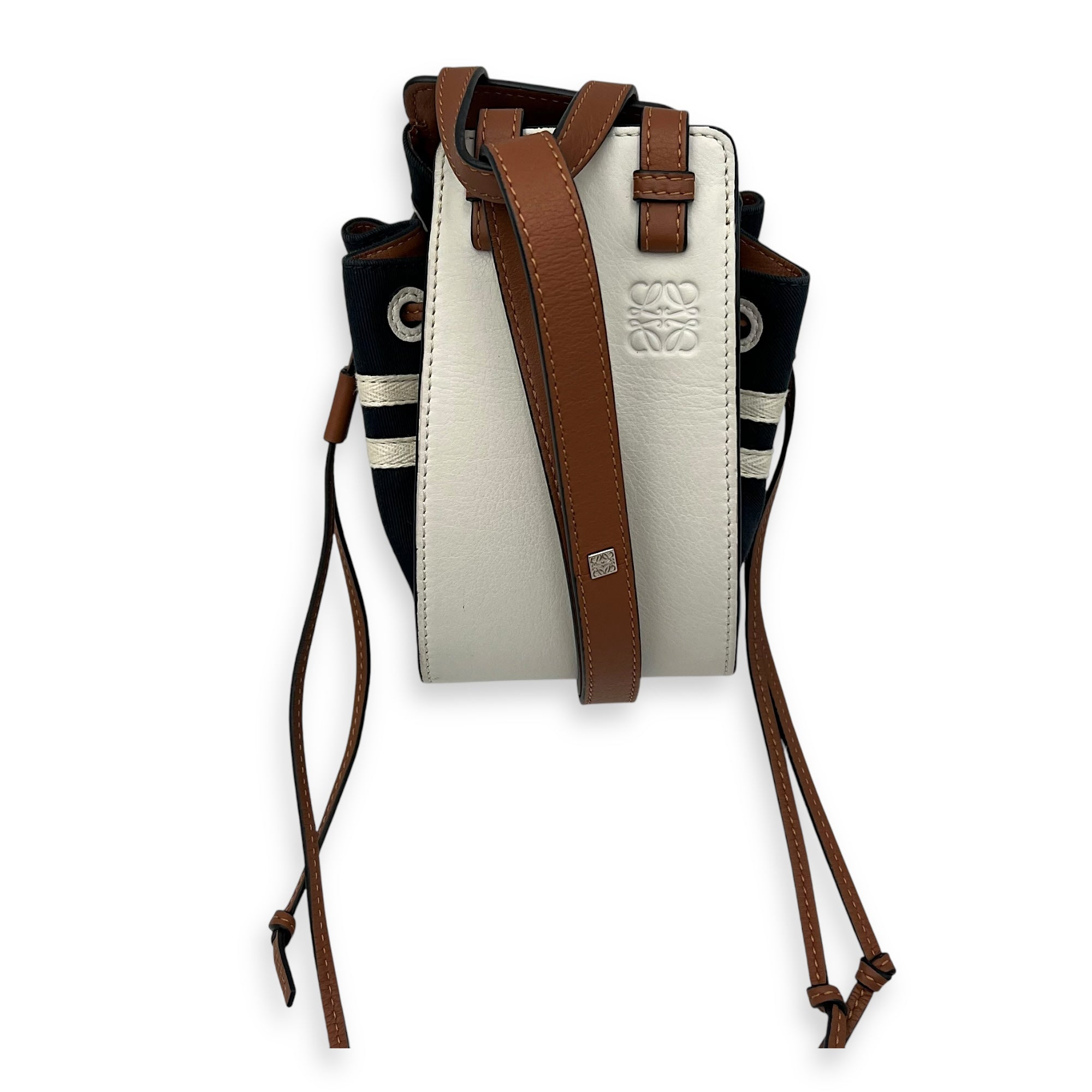 Hammock Mini White Top Handle Bag in Calfskin and Canvas, Silver hardware - Image 10