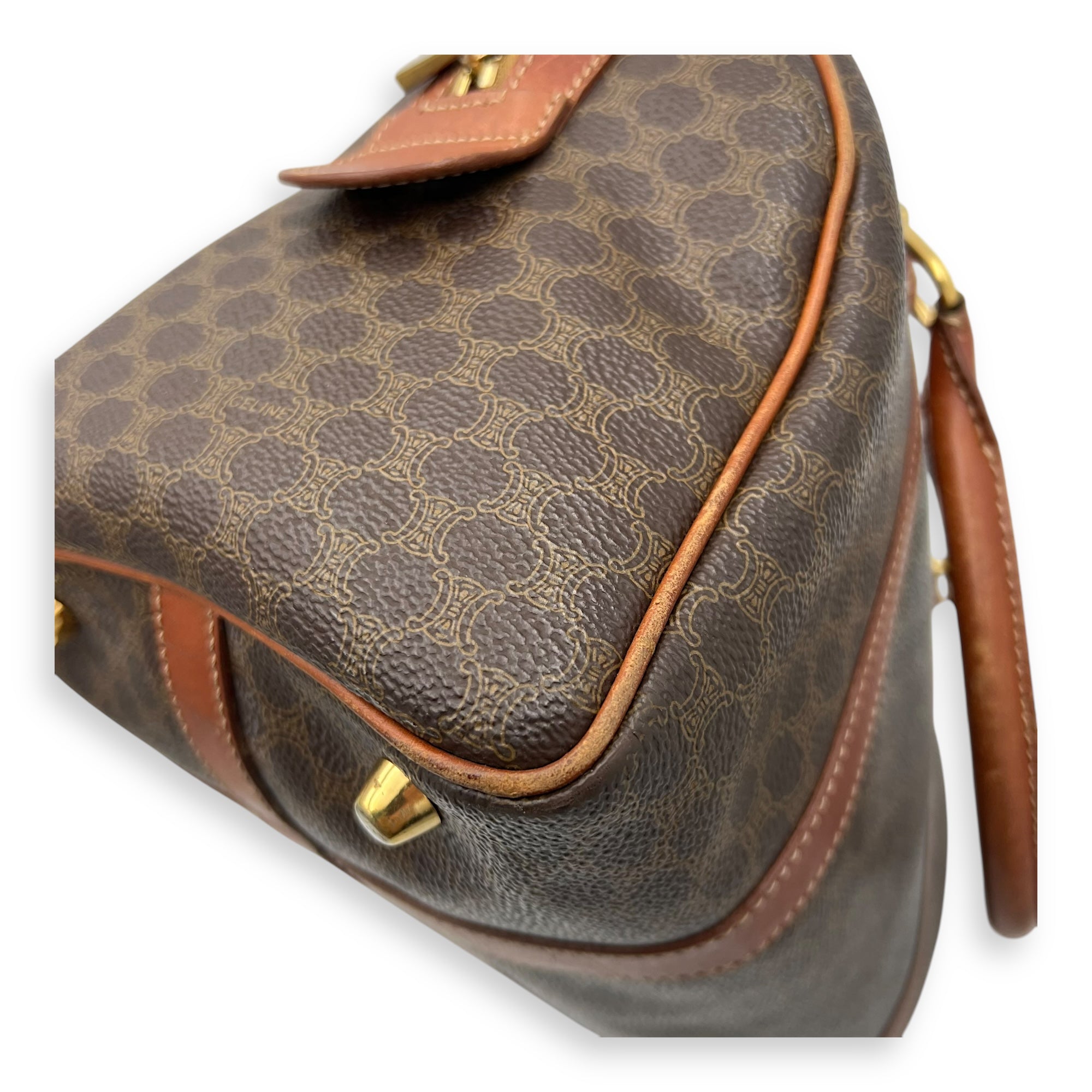 Macadam Boston Brown Top Handle Bag in Coated Canvas, Gold hardware - Image 8