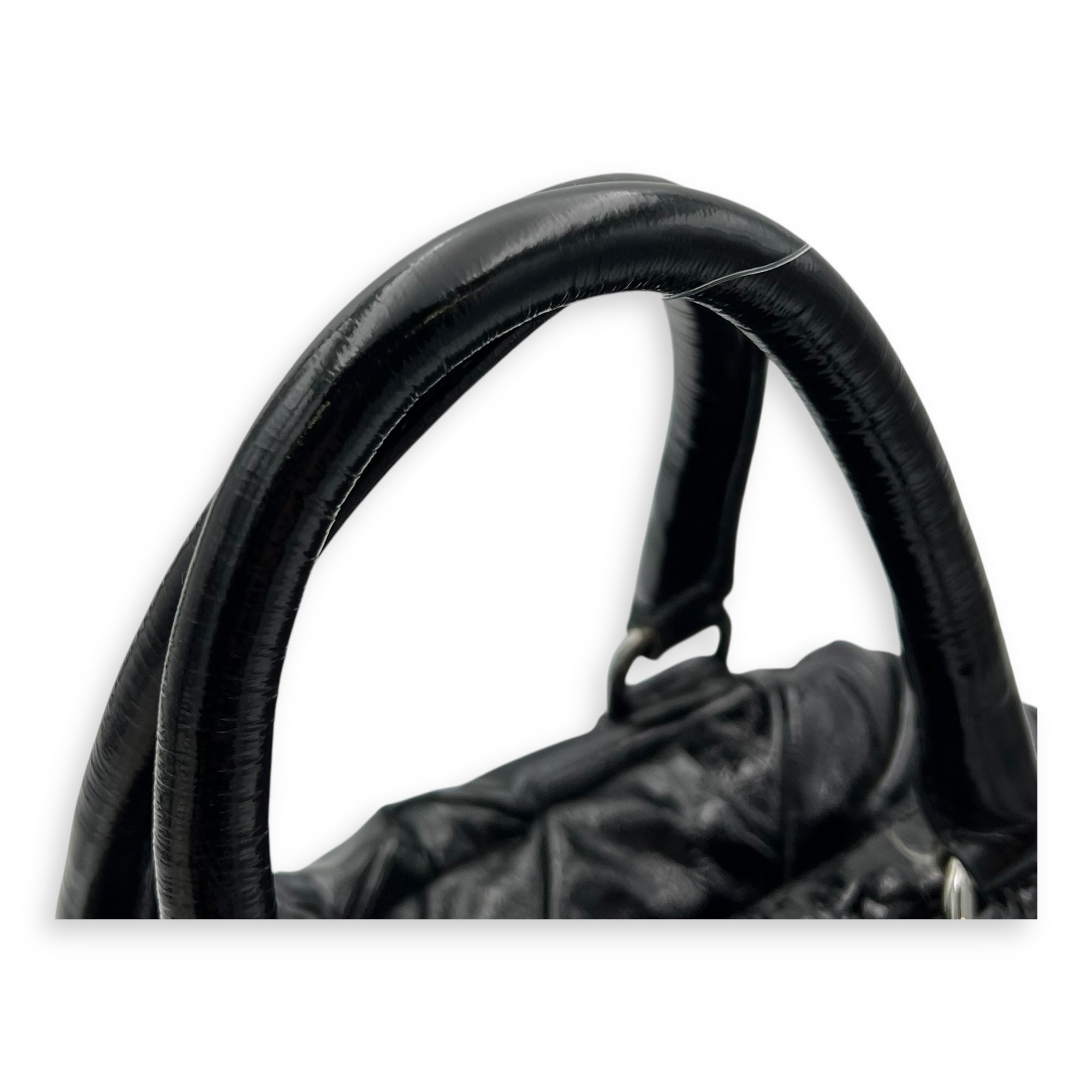 Quilted Top Handle Bag Black in Glazed Calfskin, Silver hardware - Image 9