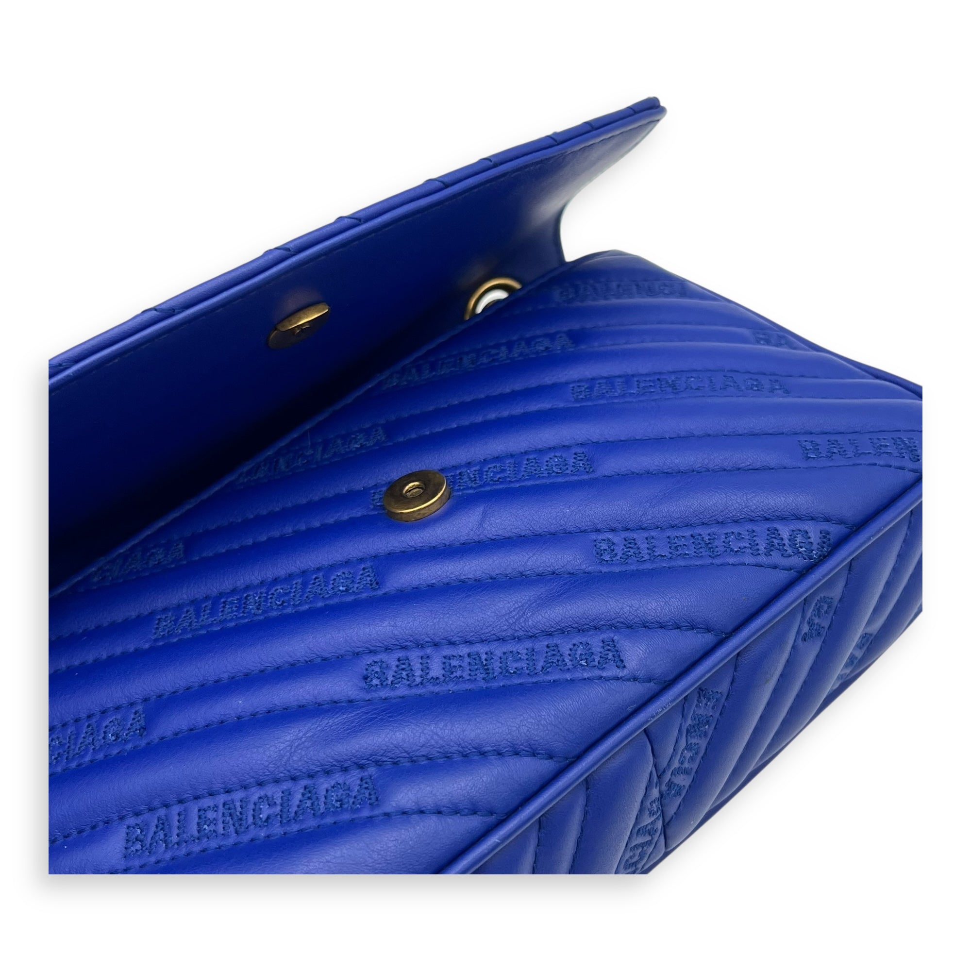 Logo Blue Crossbody Bag in Calfskin, Gold hardware - Image 9