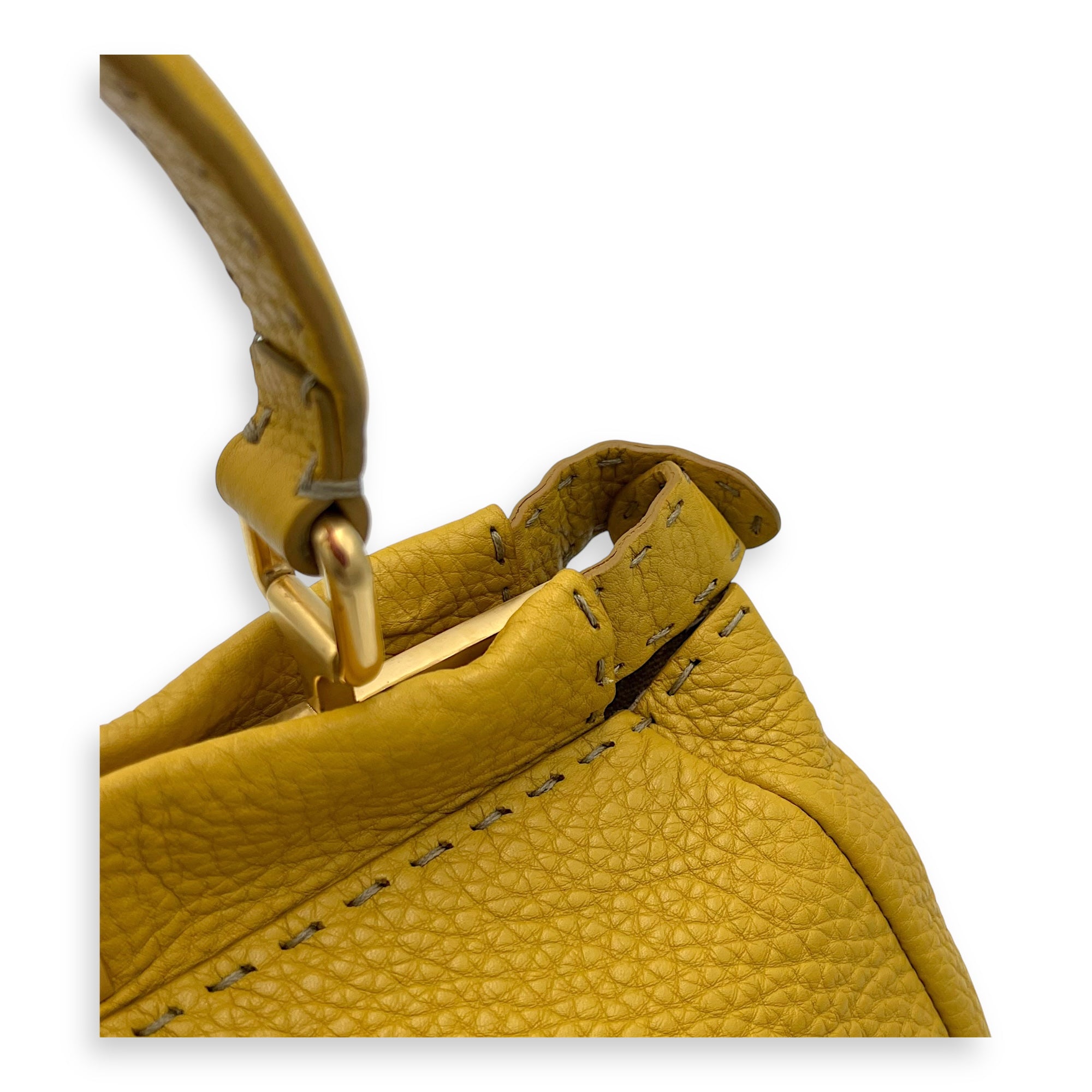 Peekaboo Top Handle Bag Yellow in Calfskin, Gold hardware - Image 9