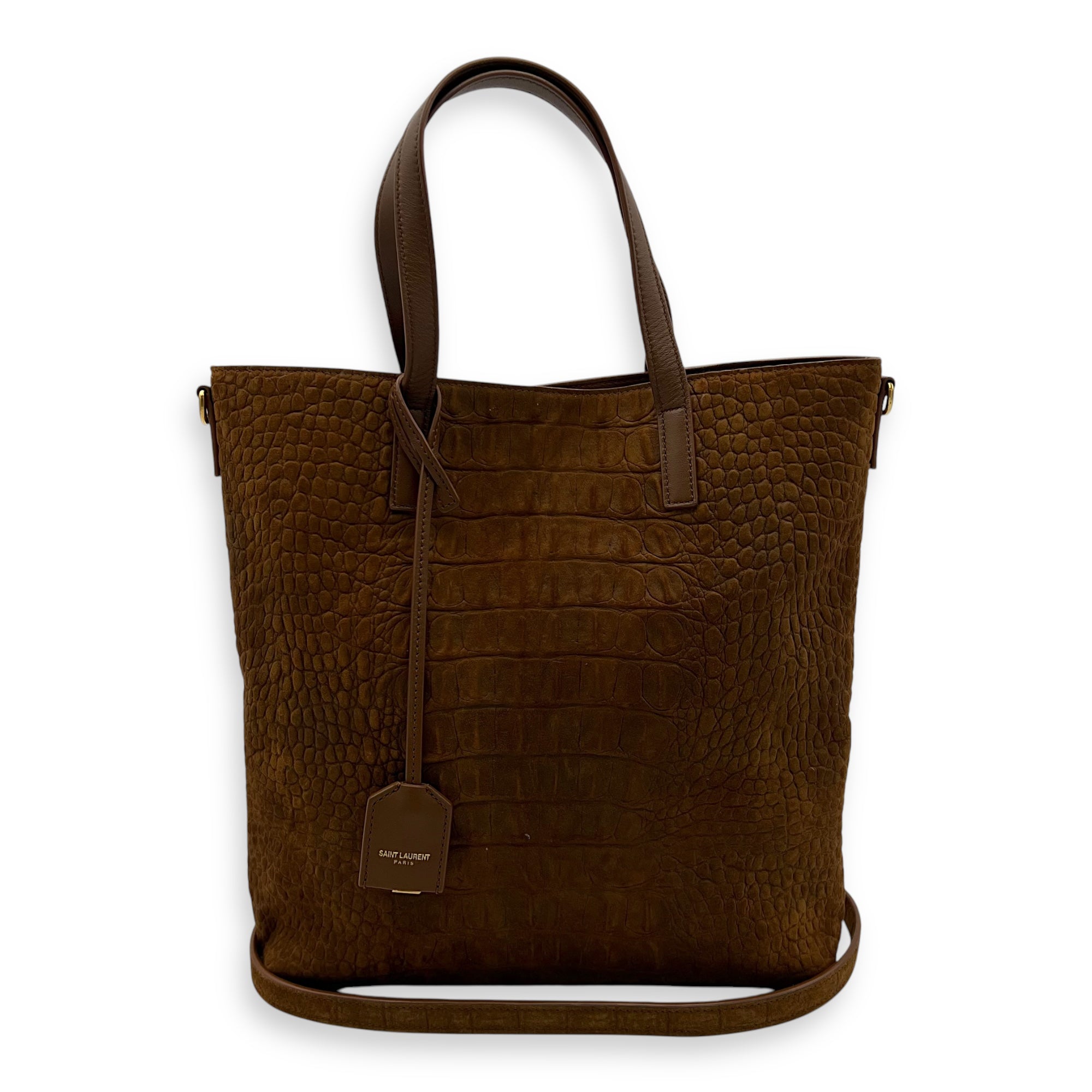 Shopping Tote Bag Brown in Suede Leather, Gold hardware - Image 10