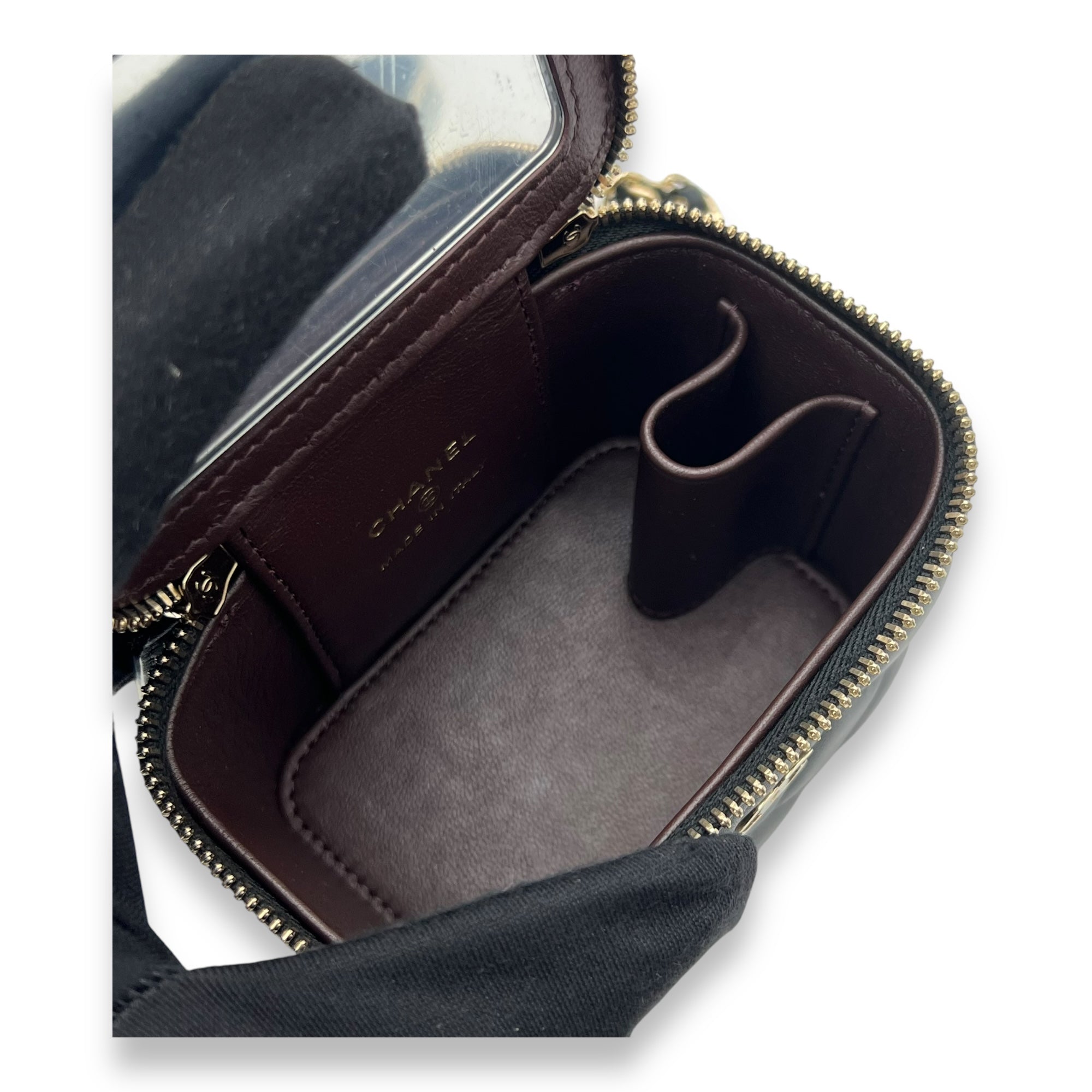 Vanity Mini Black Crossbody Bag in Lambskin, Gold hardware - Image 10