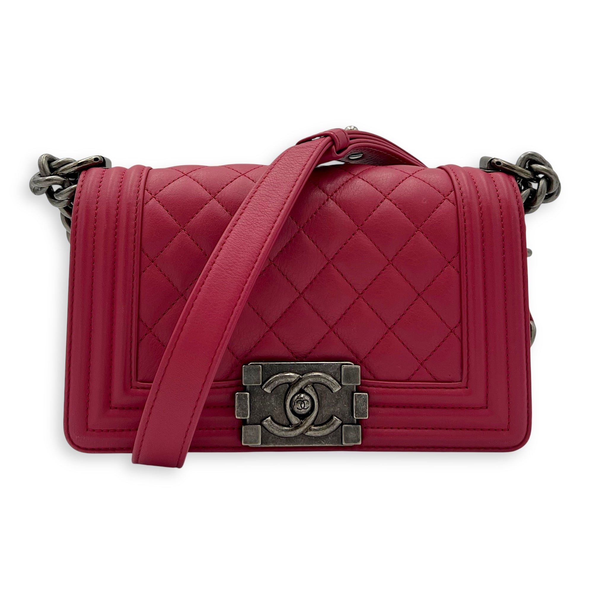 Boy Shoulder Bag Pink in Calfskin, Ruthenium hardware - Image 10
