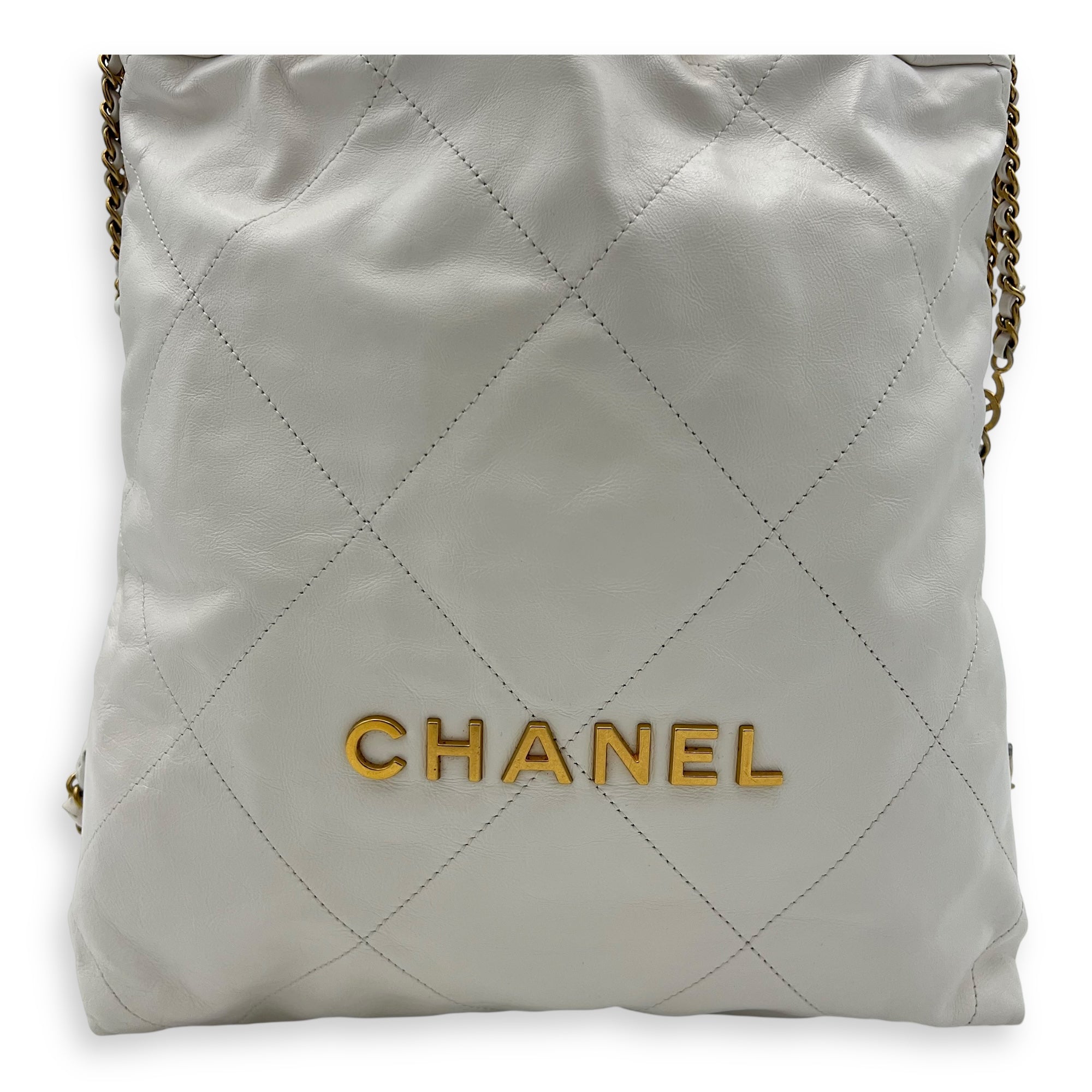 C22 Backpack White in Calfskin, Gold hardware - Image 9