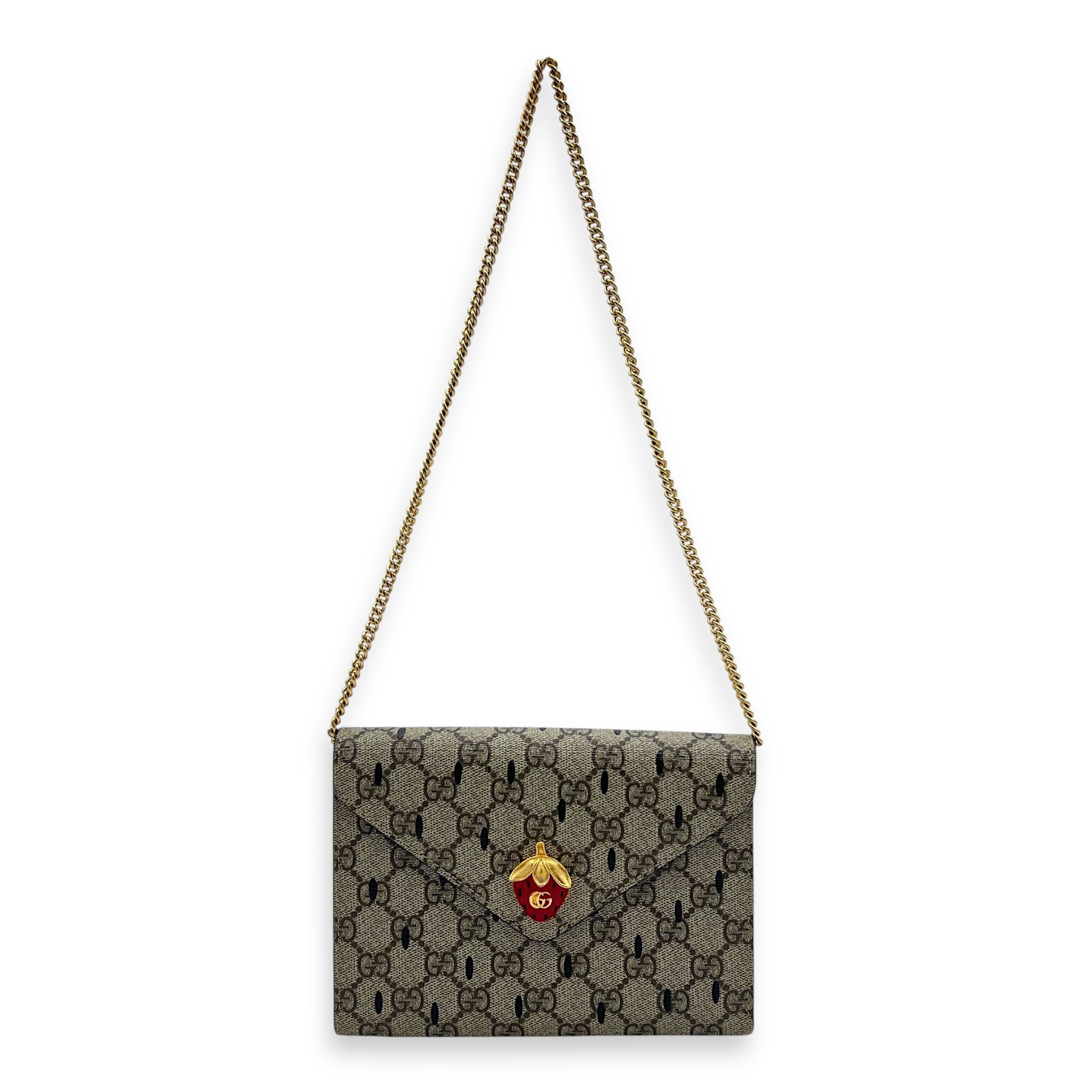 GG Clutch Brown in Coated Canvas, Gold hardware - Image 10