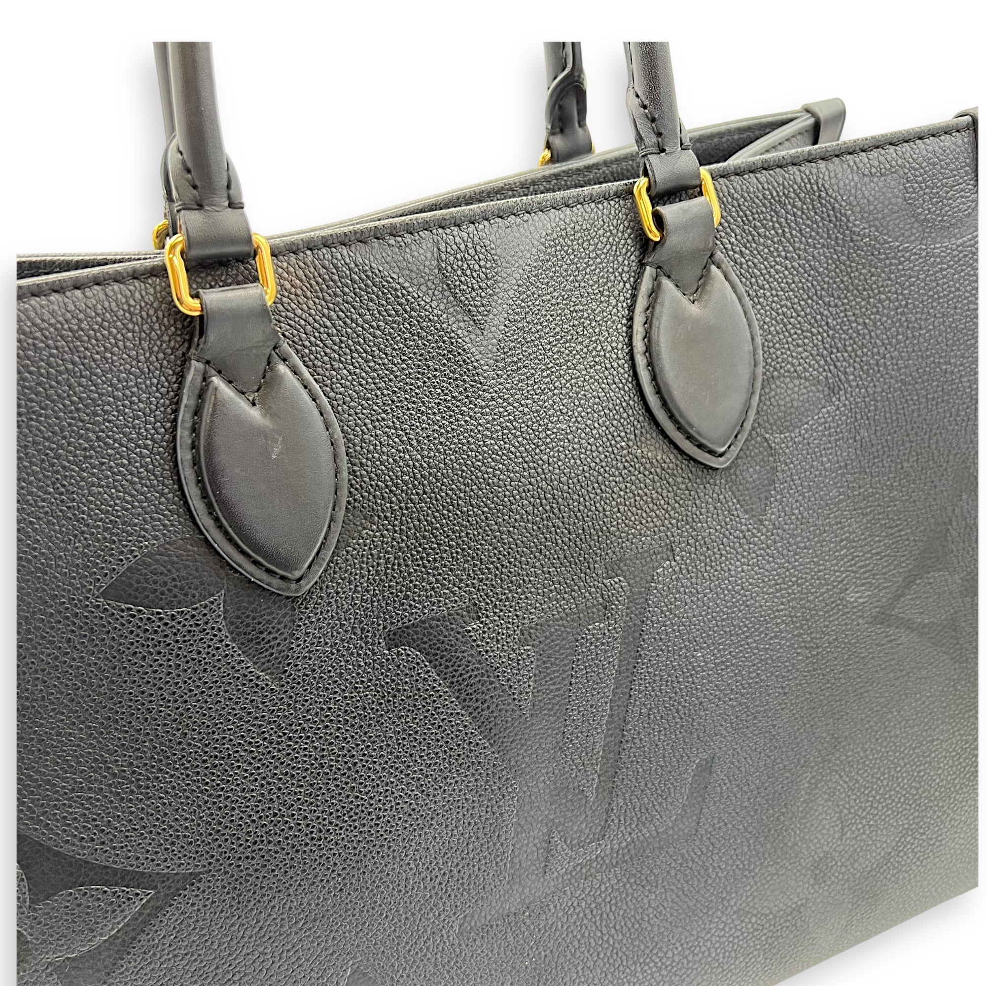 OnTheGo MM Black Top Handle Bag in Empreinte Leather, Gold hardware - Image 11