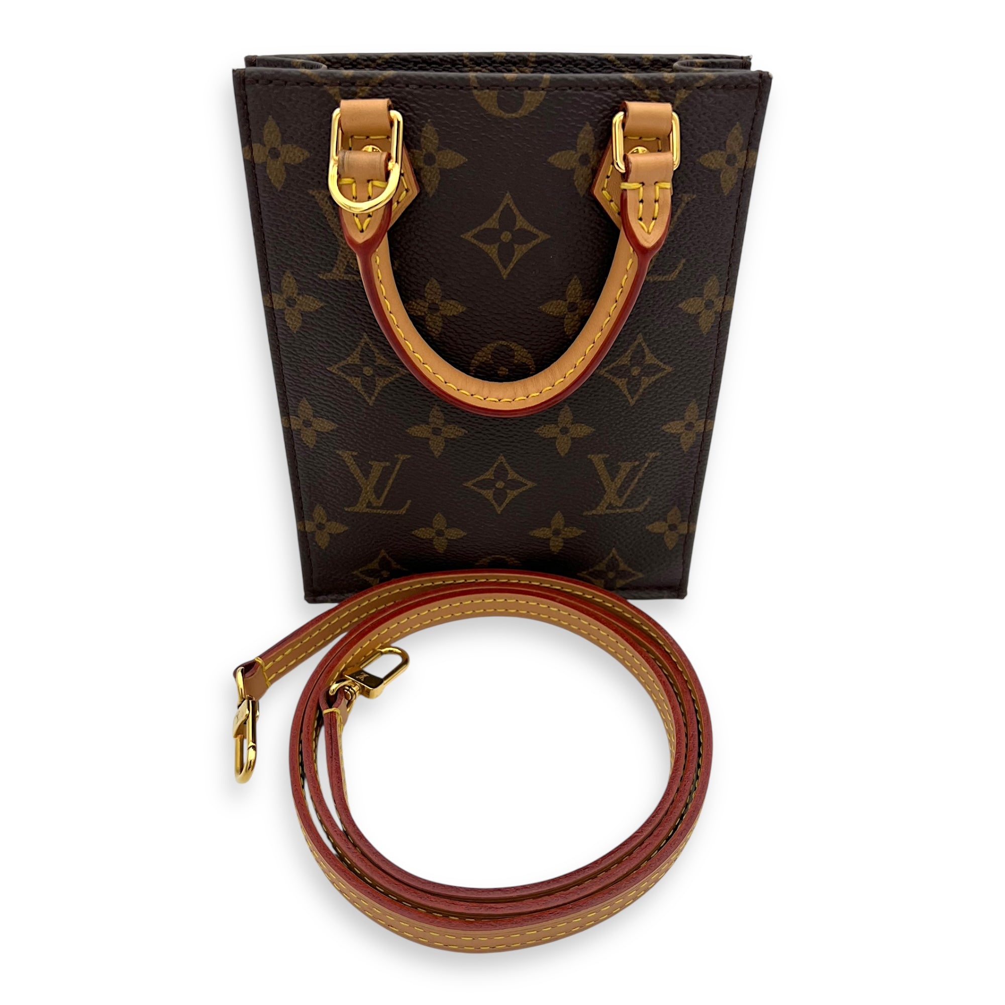 Sac Plat Top Handle Bag Petite Brown in Monogram Coated Canvas, Gold hardware - Image 11