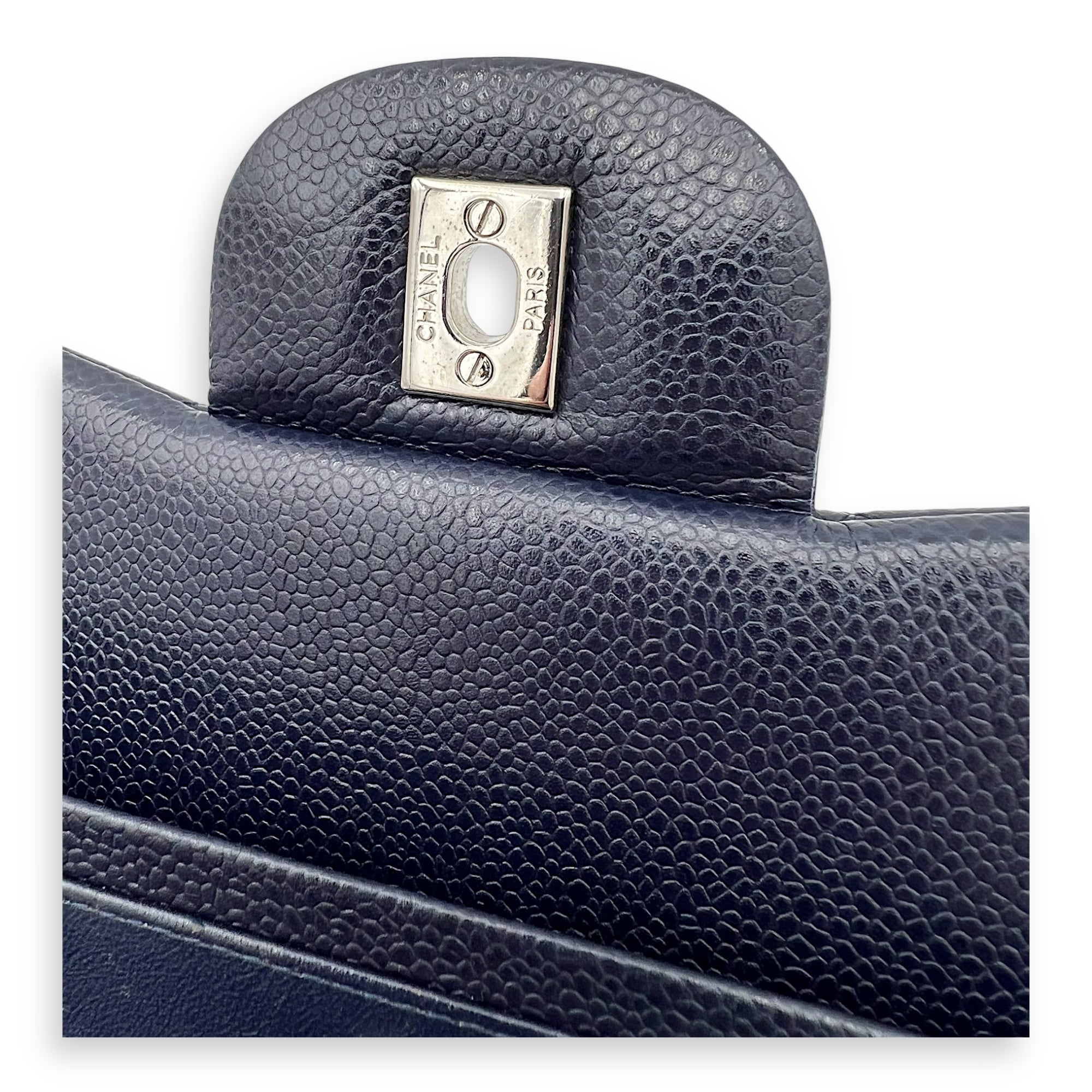 Classic Jumbo Blue Shoulder Bag in Caviar Leather, Silver hardware - Image 9