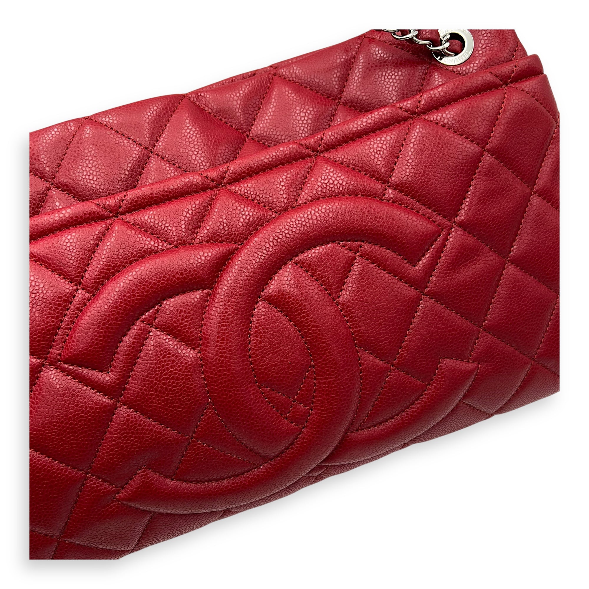 CC Shoulder Bag Red in Caviar Leather, Silver hardware - Image 8